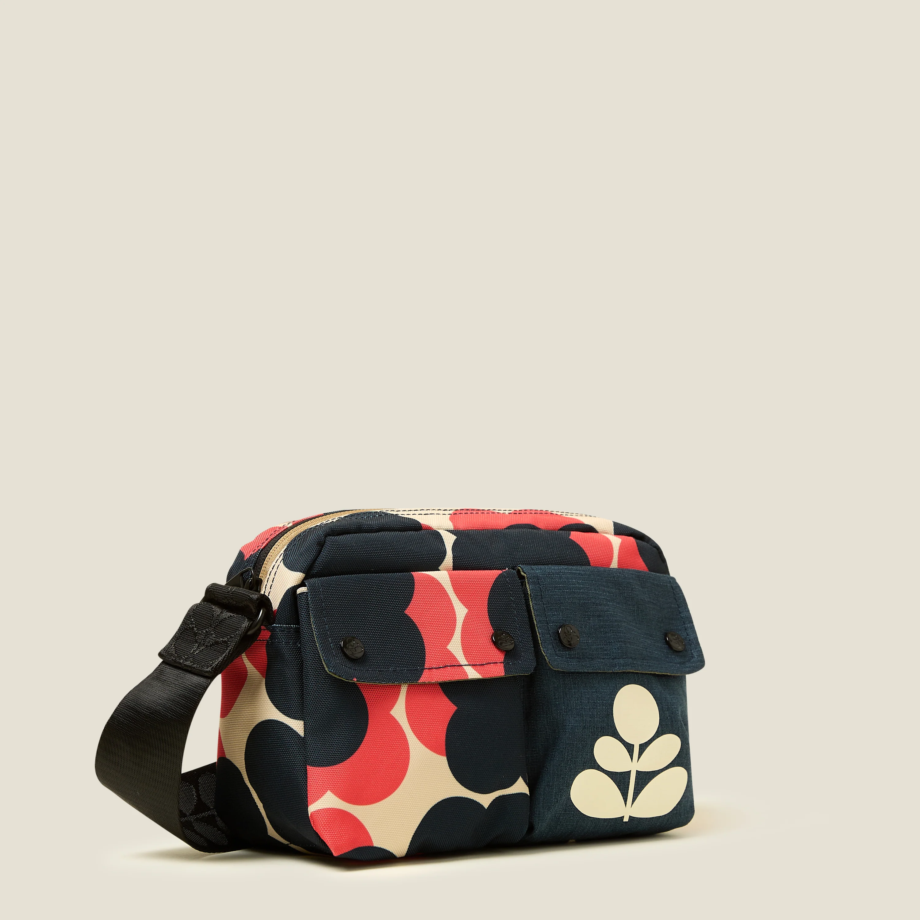Angle Camera Bag - Floating Flower Navy Red - Image 3