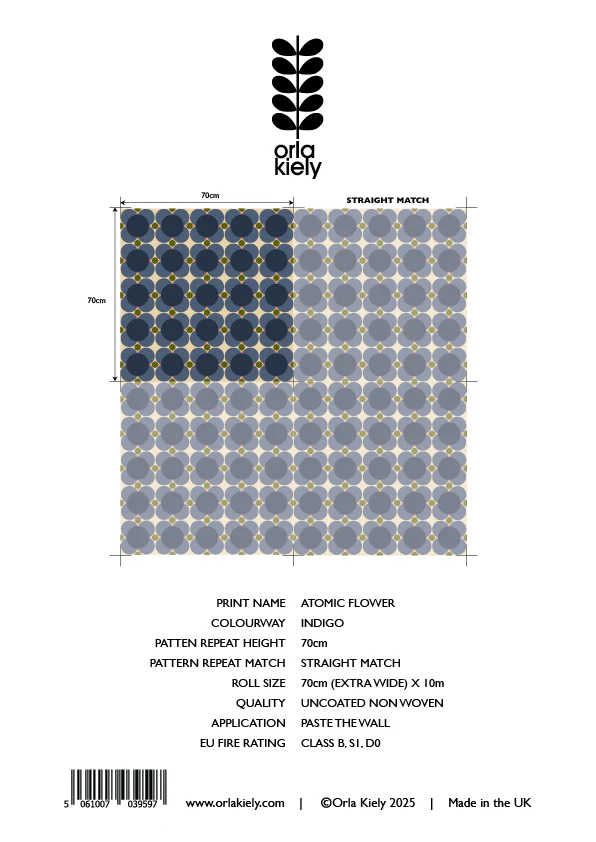 Atomic Flower Indigo Wallpaper Sample - Image 2