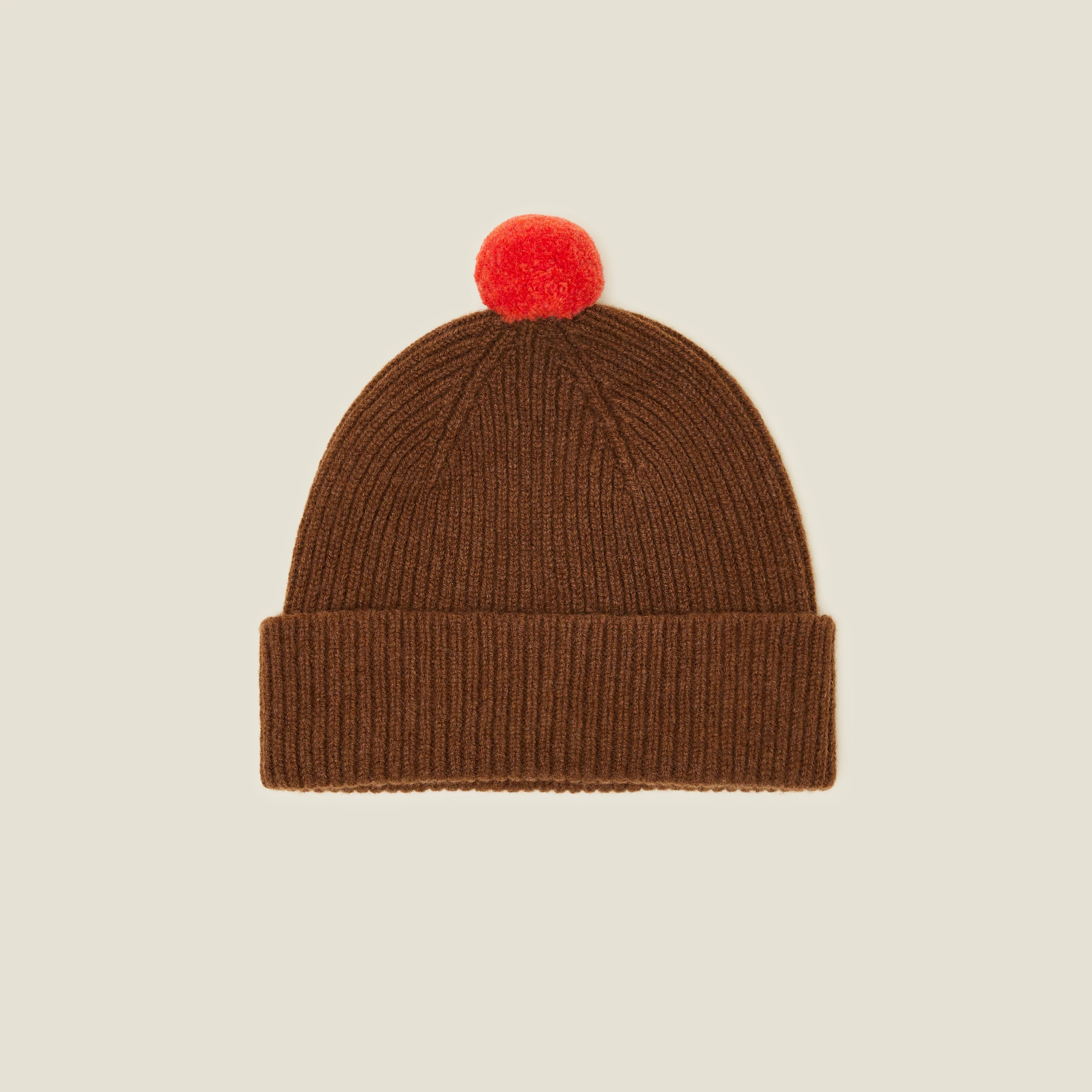 Contrast Pom Wool Beanie - Orange Sienna - Image 3