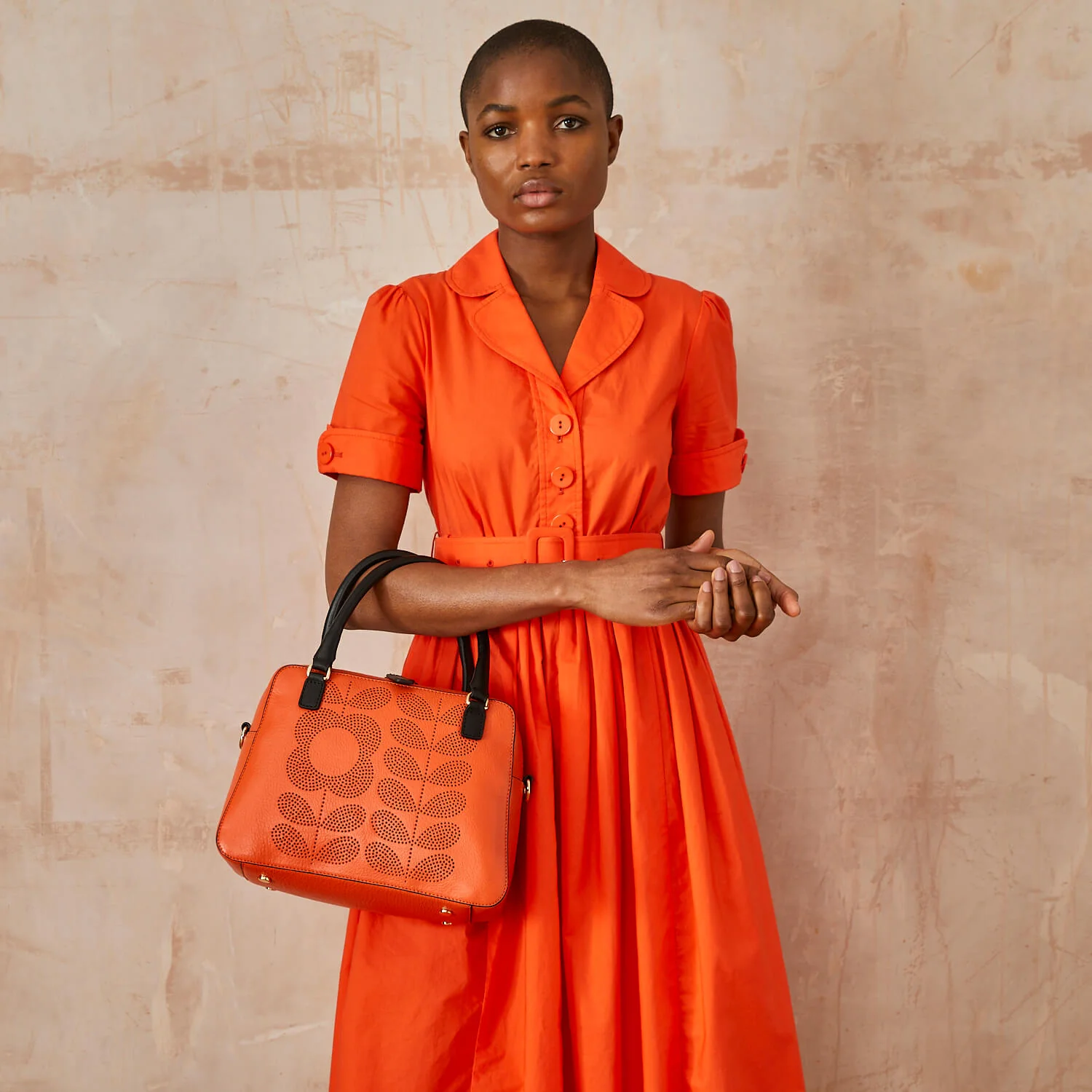 Beatrice Handbag - Punched Tall Flower Orange - Image 4