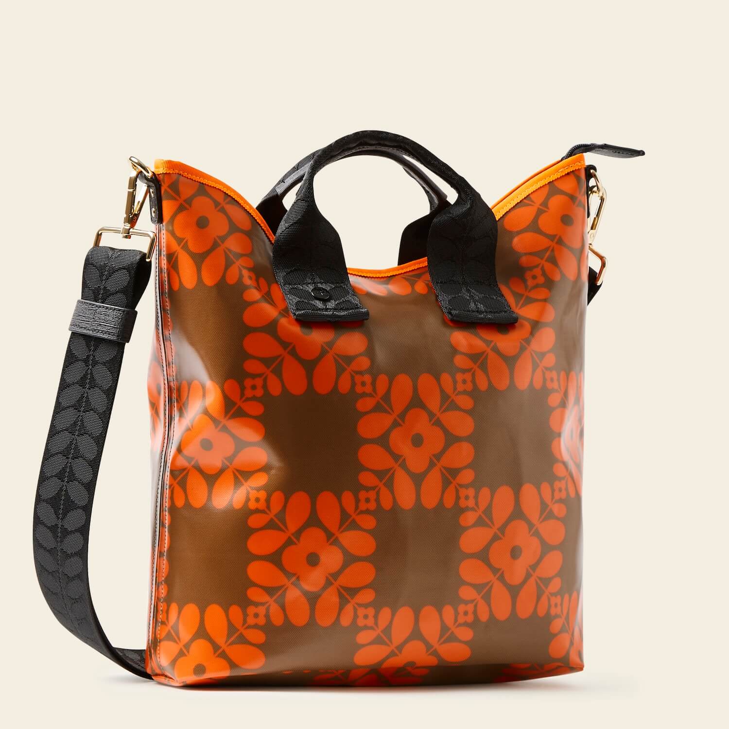 Carry Grab Bucket Bag - Lattice Flower Tile Conker - Image 3