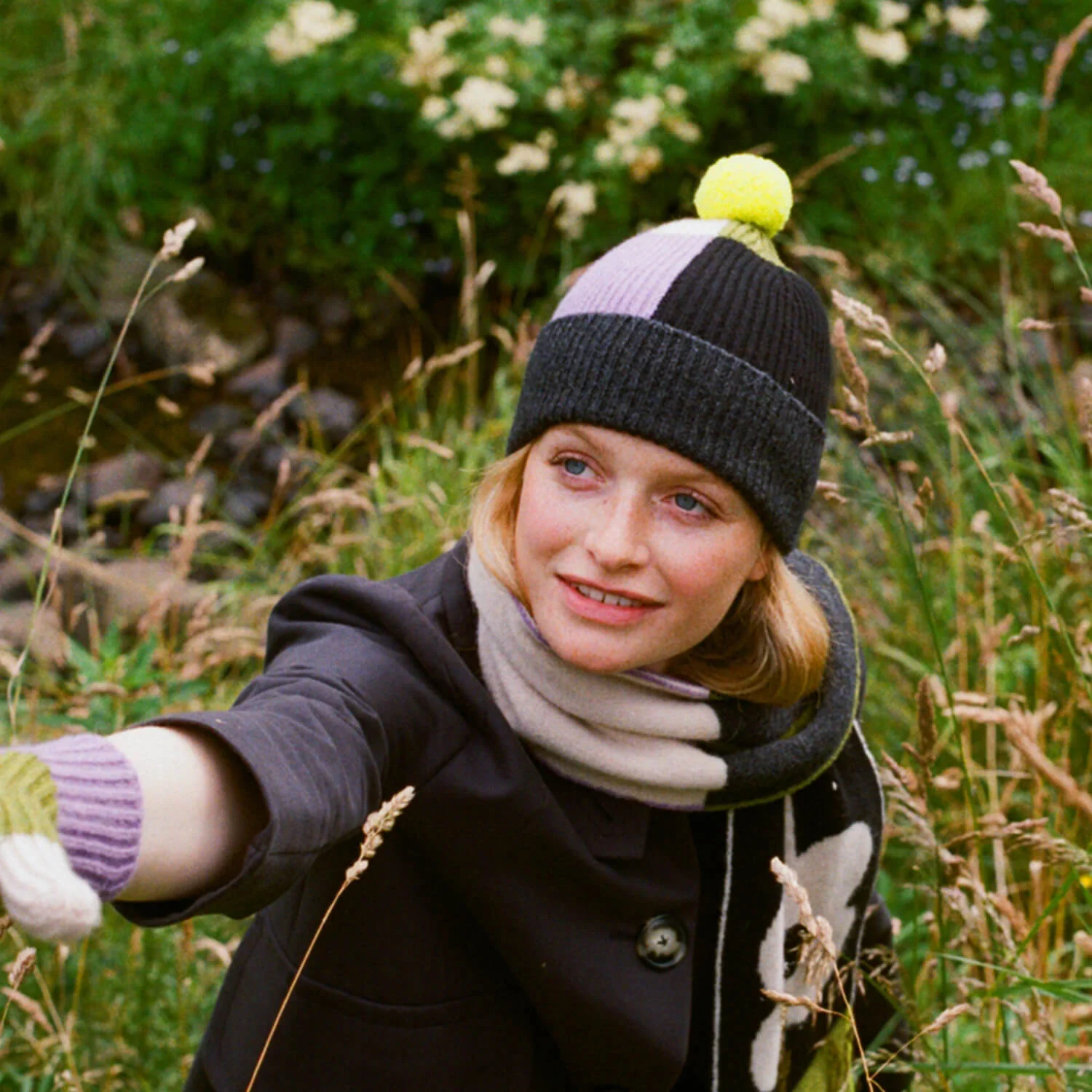 Colour Block Beanie - Neon Yellow - Image 2