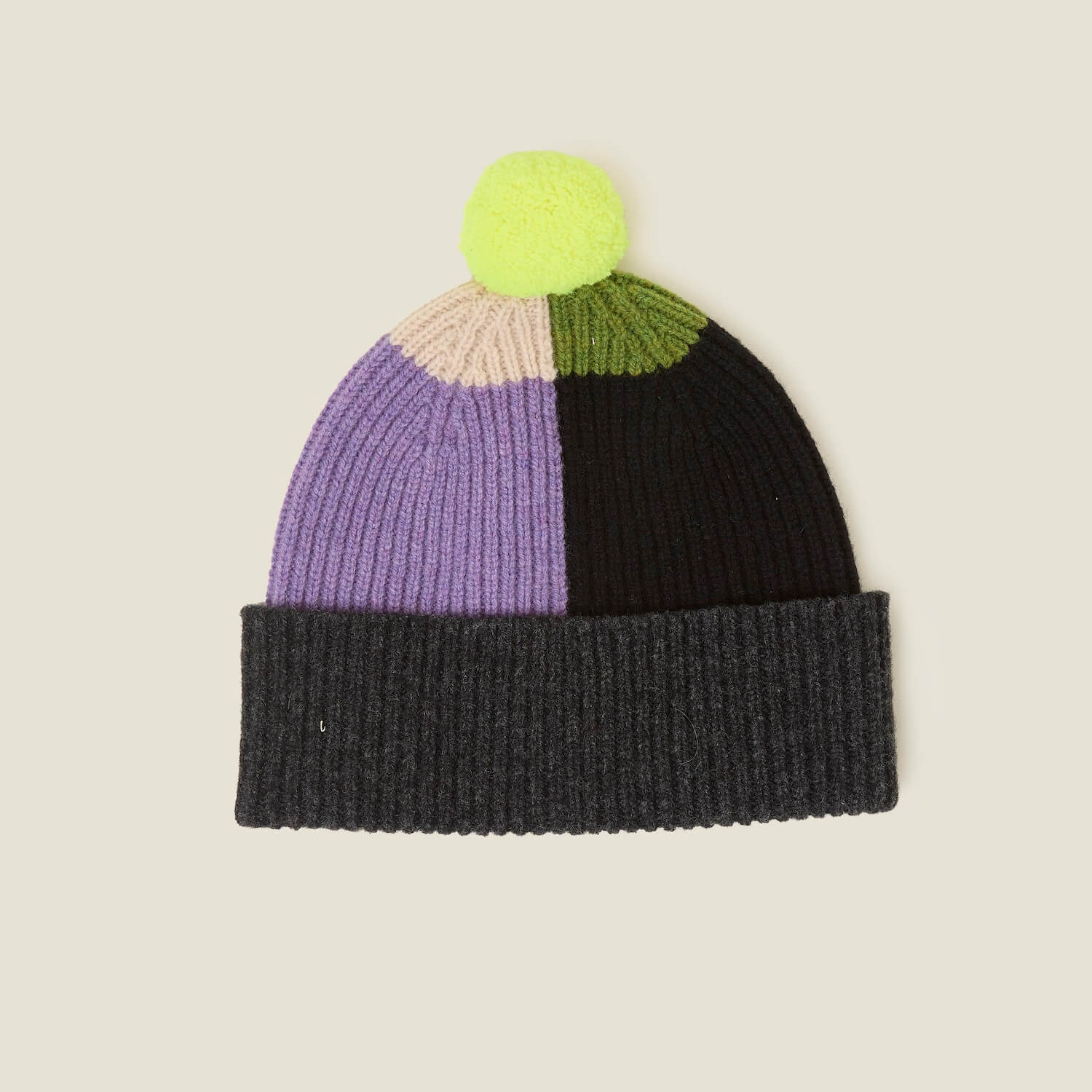 Colour Block Beanie - Neon Yellow - Image 3