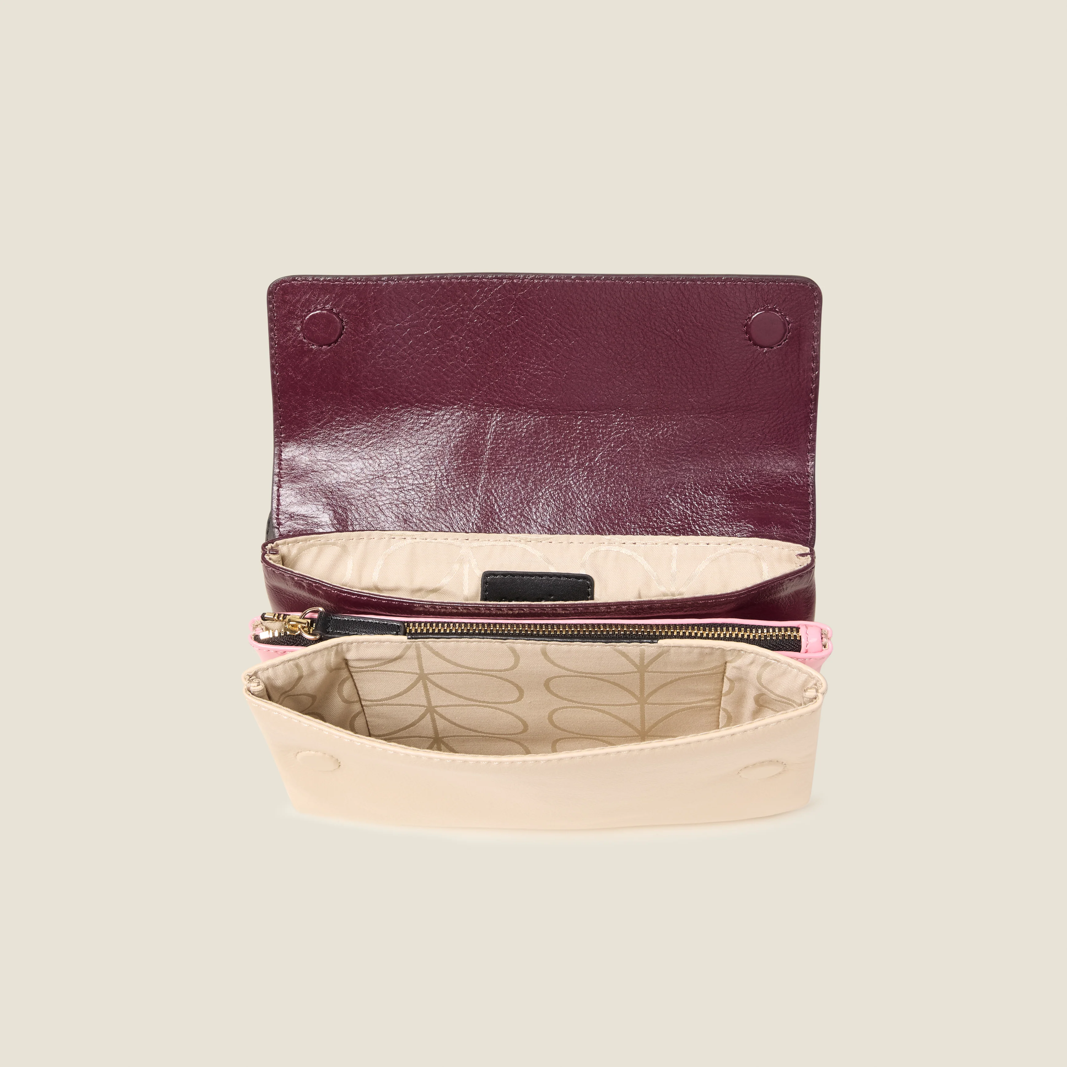 Flap Folio Leather Crossbody Bag - OK Colourblock Burgundy - Image 6