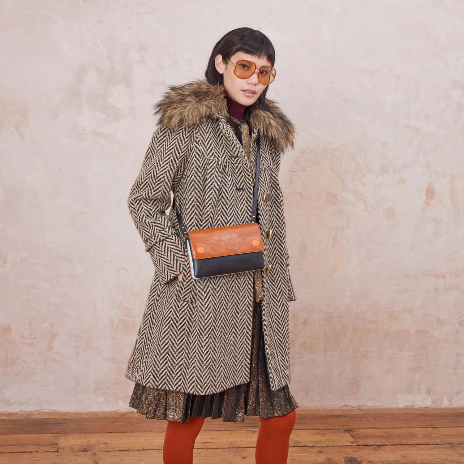Flap Folio Leather Crossbody Bag - OK Colourblock Sienna - Image 7