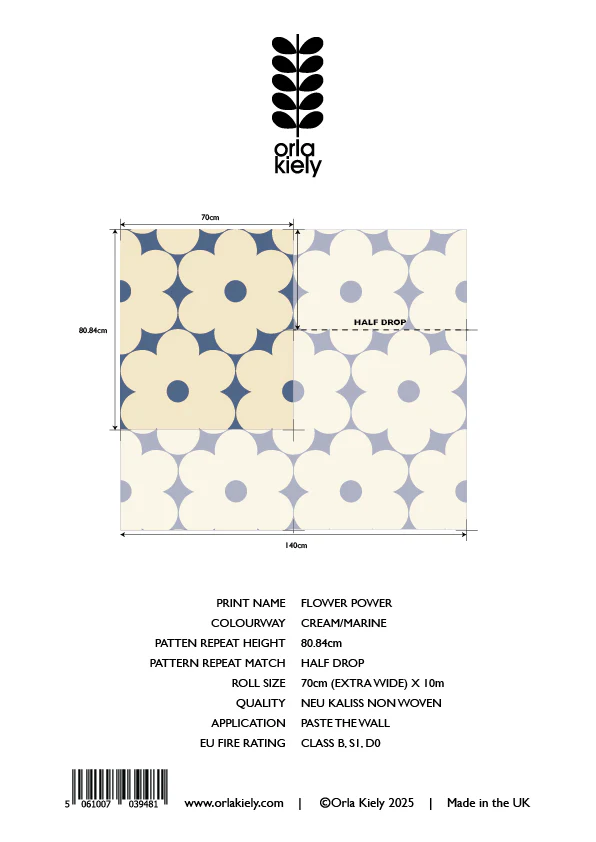 Flower Power Cream/Marine Wallpaper Sample - Image 2
