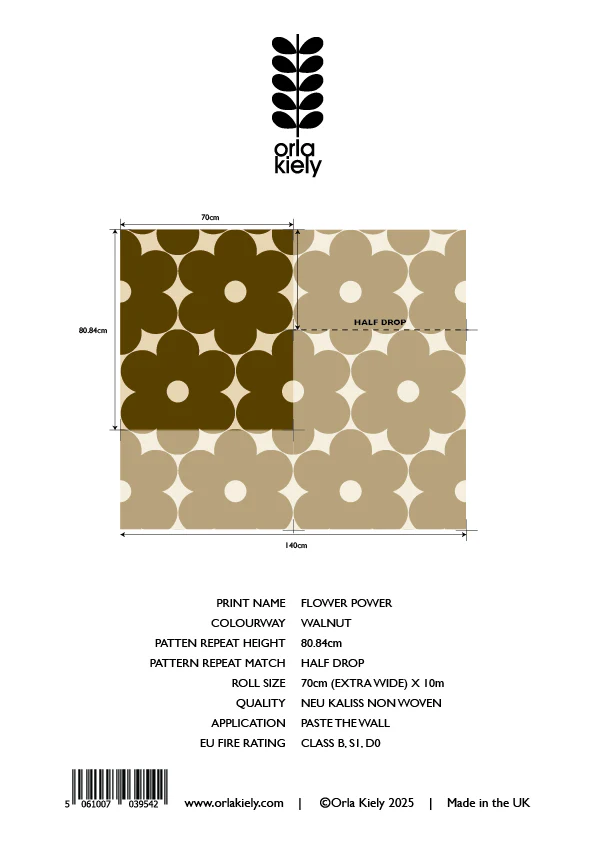 Flower Power Walnut Wallpaper Sample - Image 2