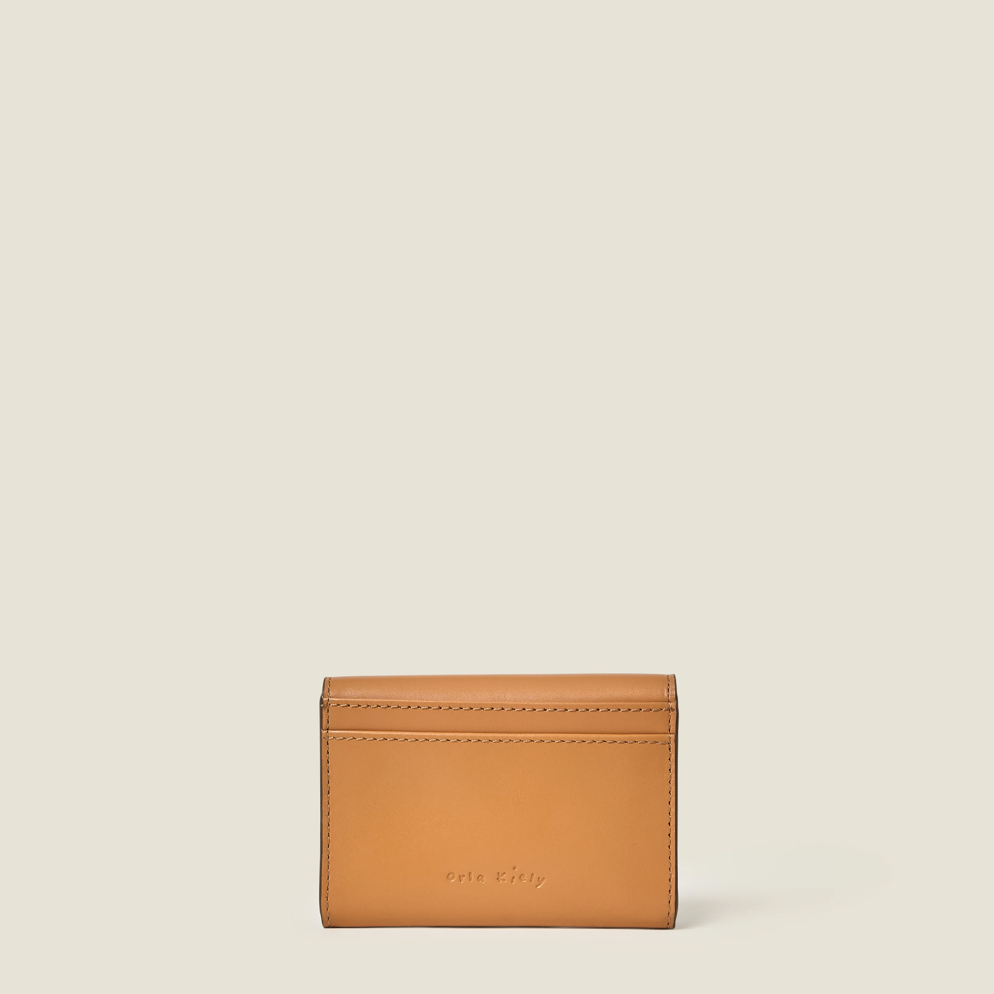 Folded Leather Card Holder - Light Tan - Image 3