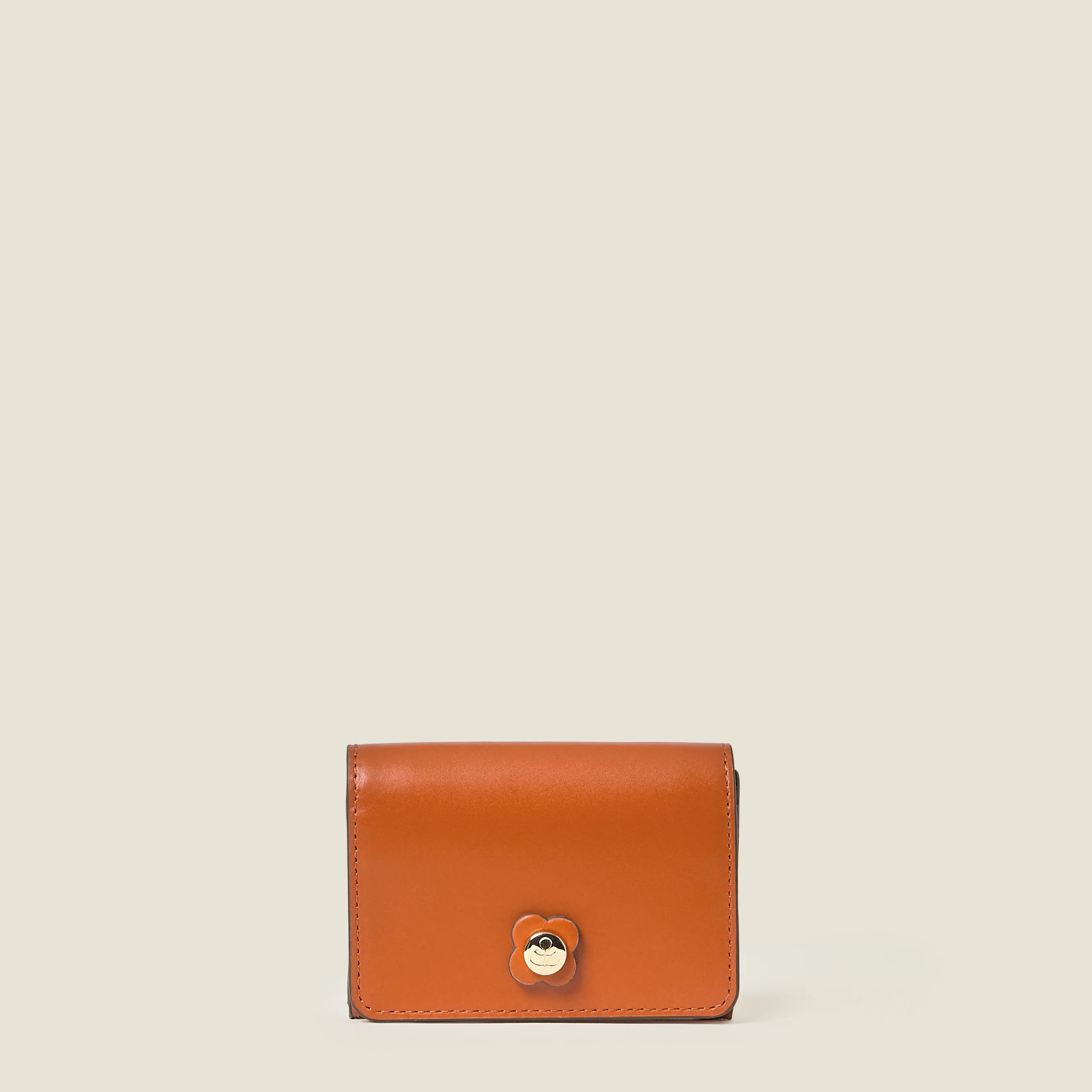 Folded Leather Card Holder - Orange