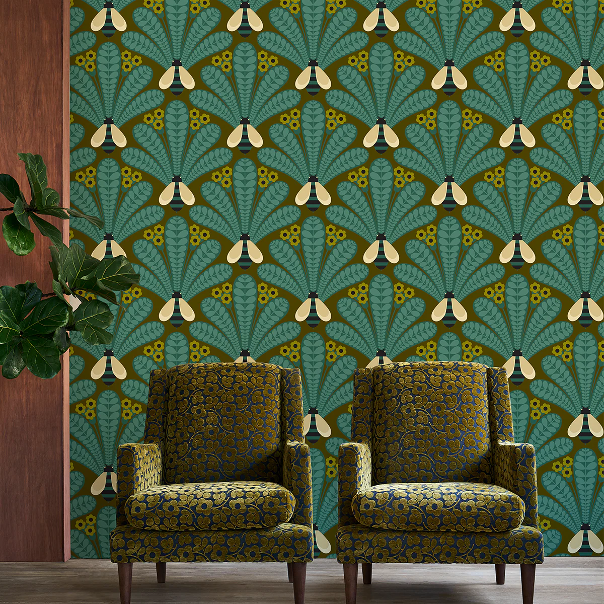 Honey-Bee Turquoise Wallpaper