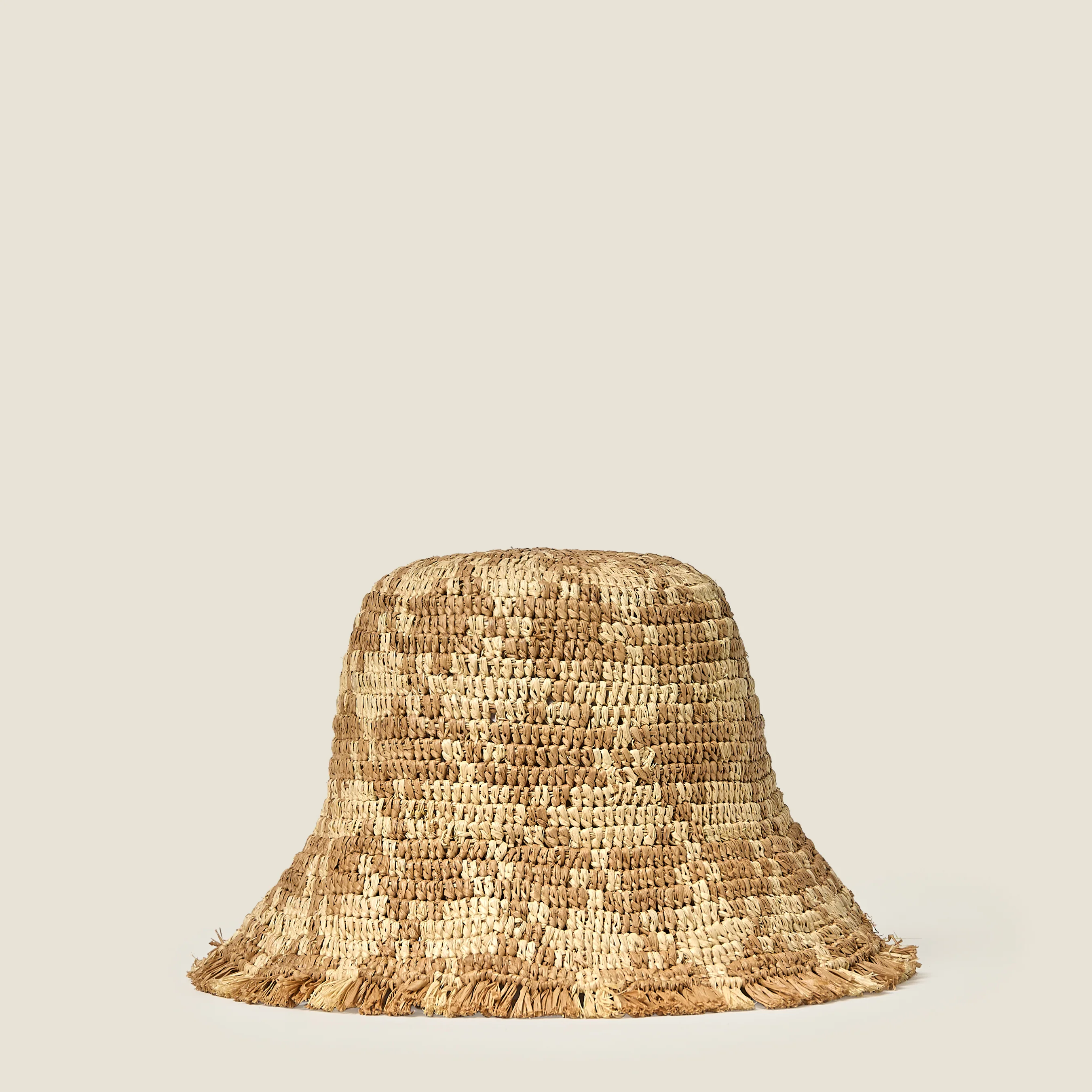 Houndstooth Raffia Bucket Hat - Natural - Image 3