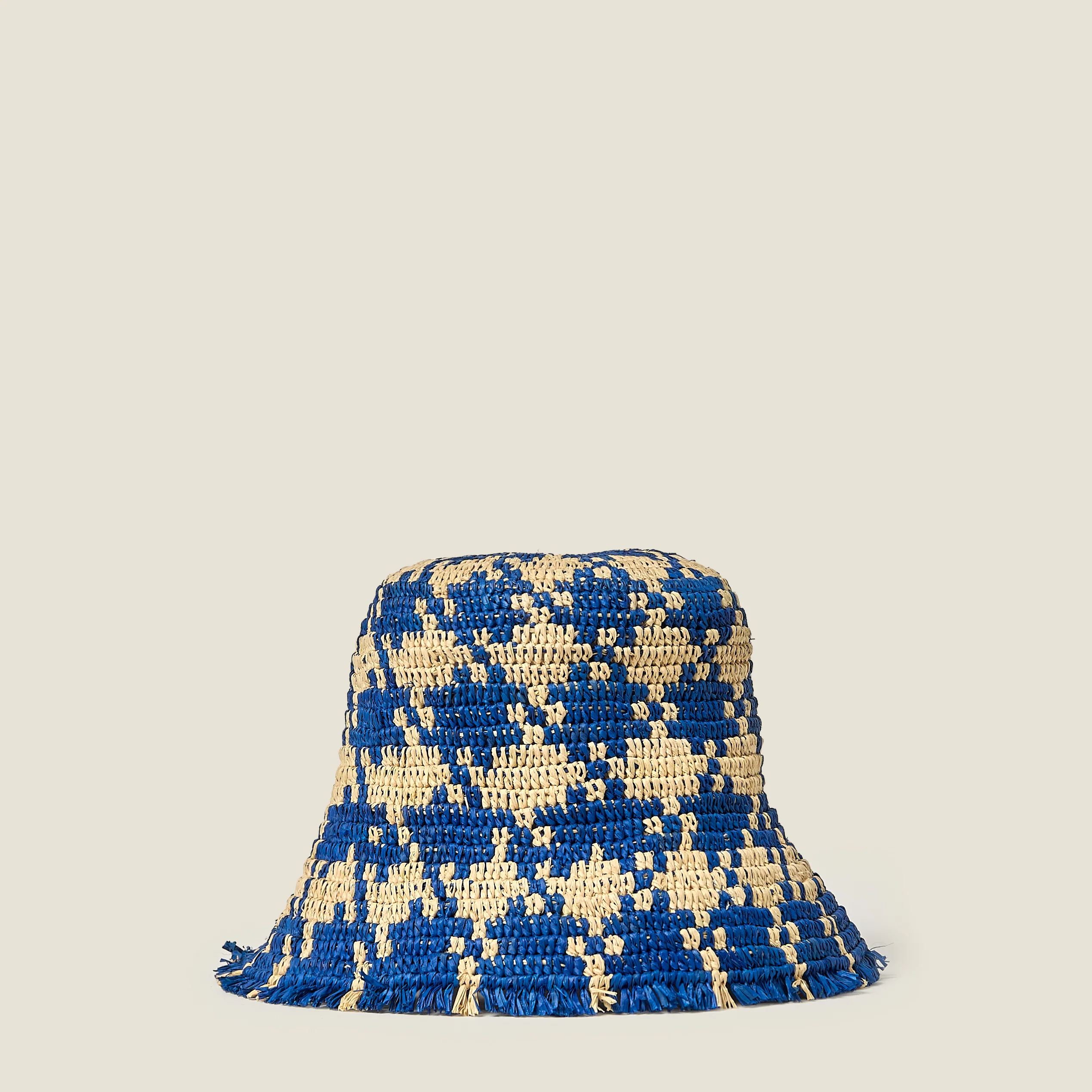 Houndstooth Raffia Bucket Hat - Sea Blue - Image 3