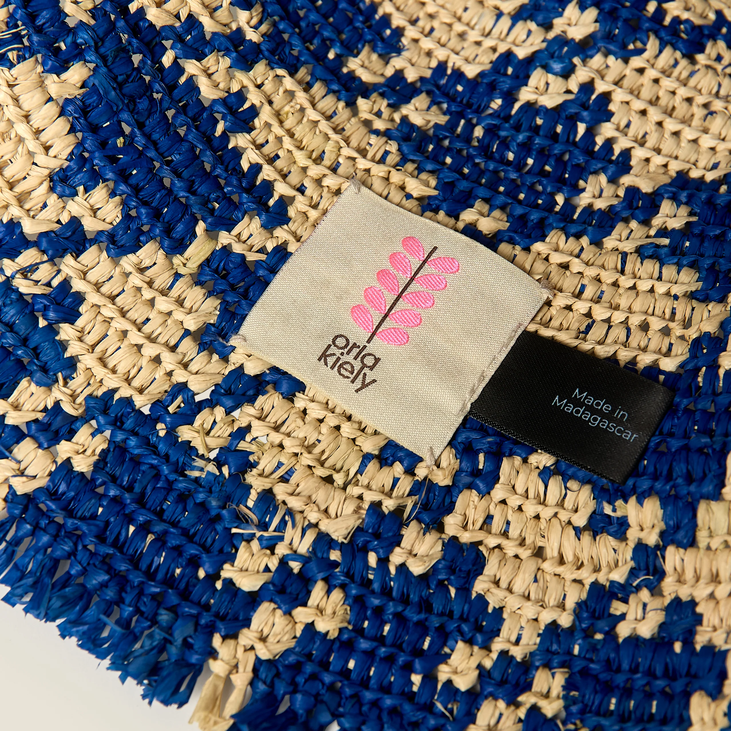 Houndstooth Raffia Bucket Hat - Sea Blue - Image 4