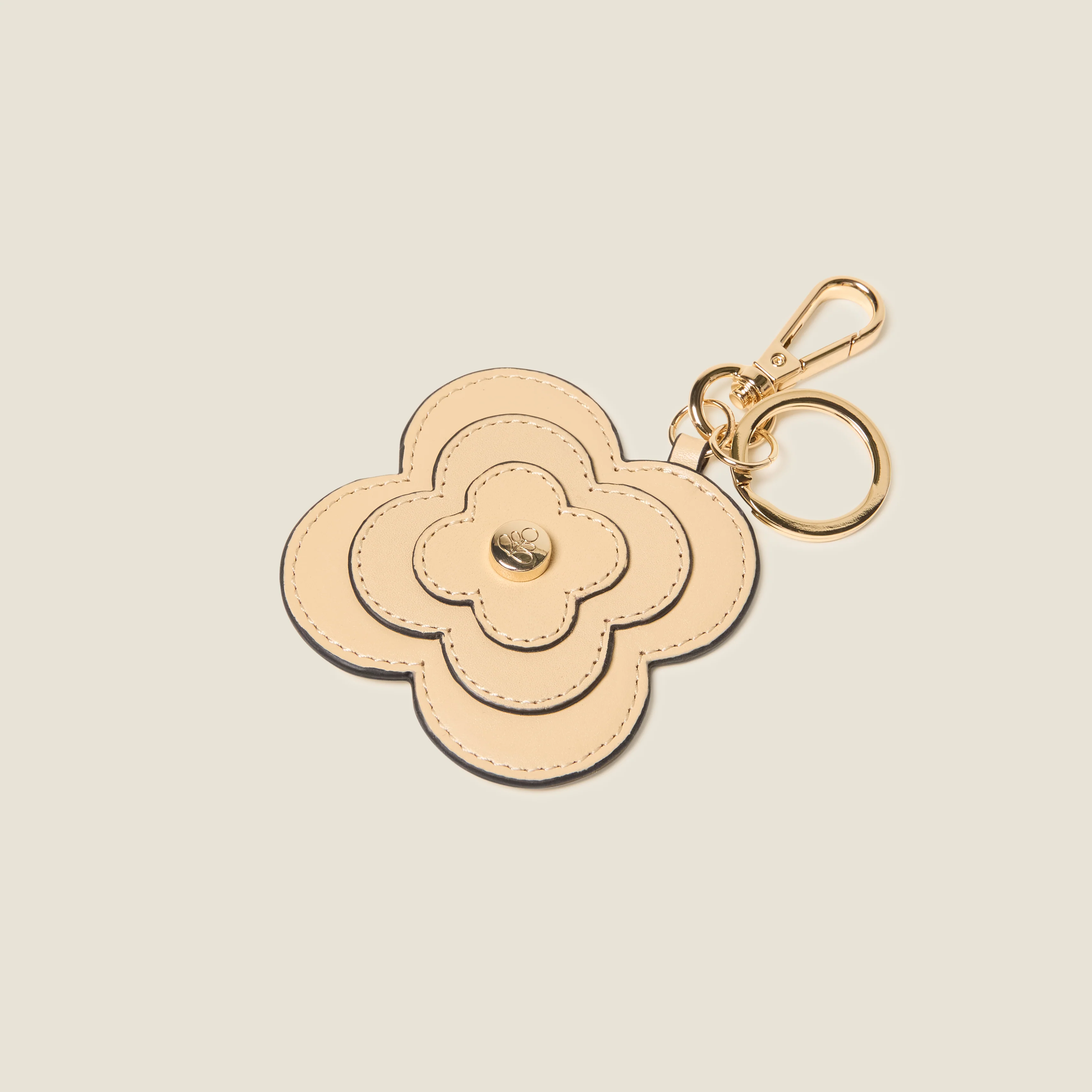 Layered Flower Leather Key Ring - Flower Applique Cream