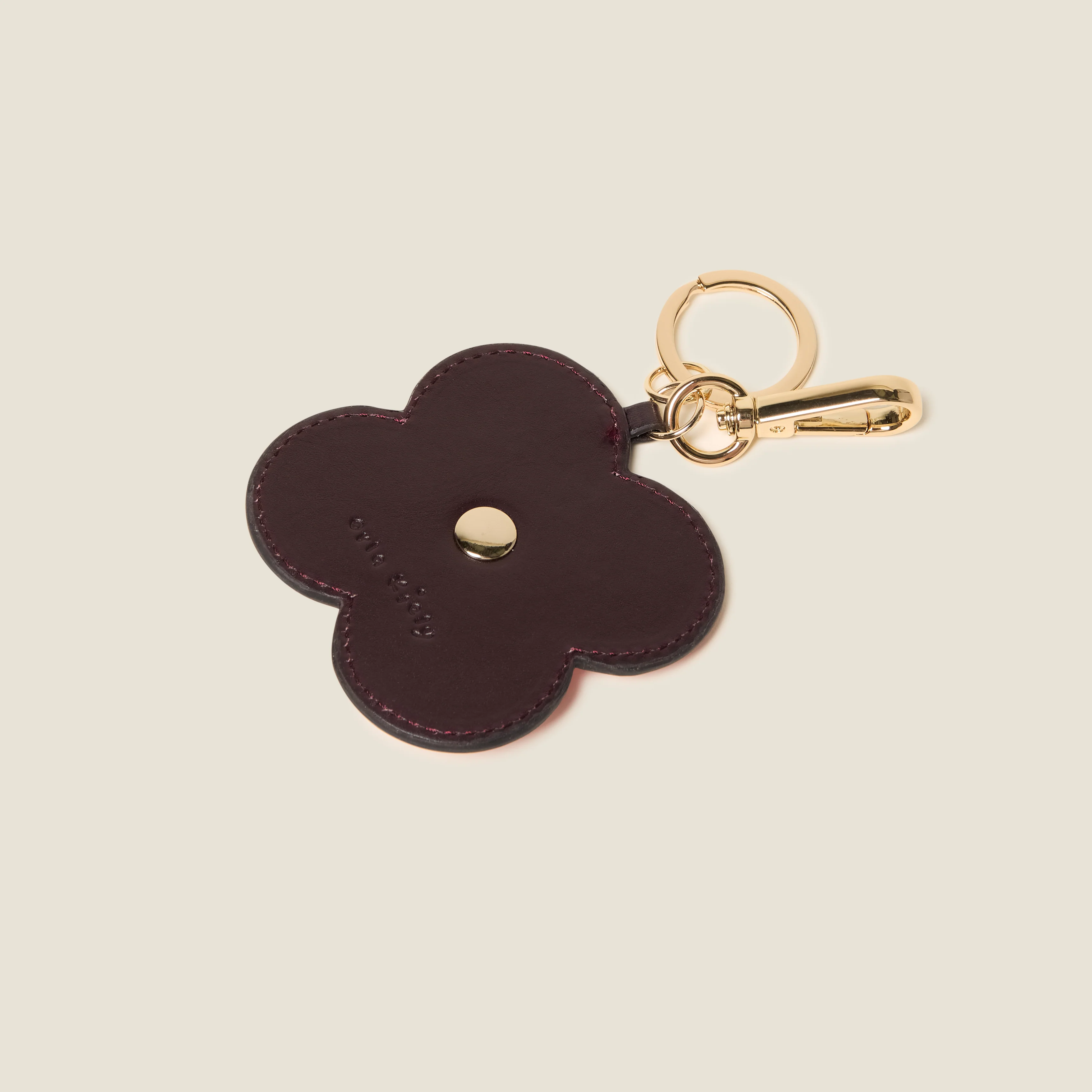 Layered Flower Leather Key Ring - Flower Applique Pink - Image 2