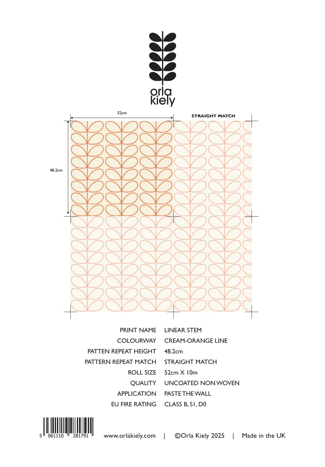 Linear Stem Cream Wallpaper Orange Line Sample - Image 2