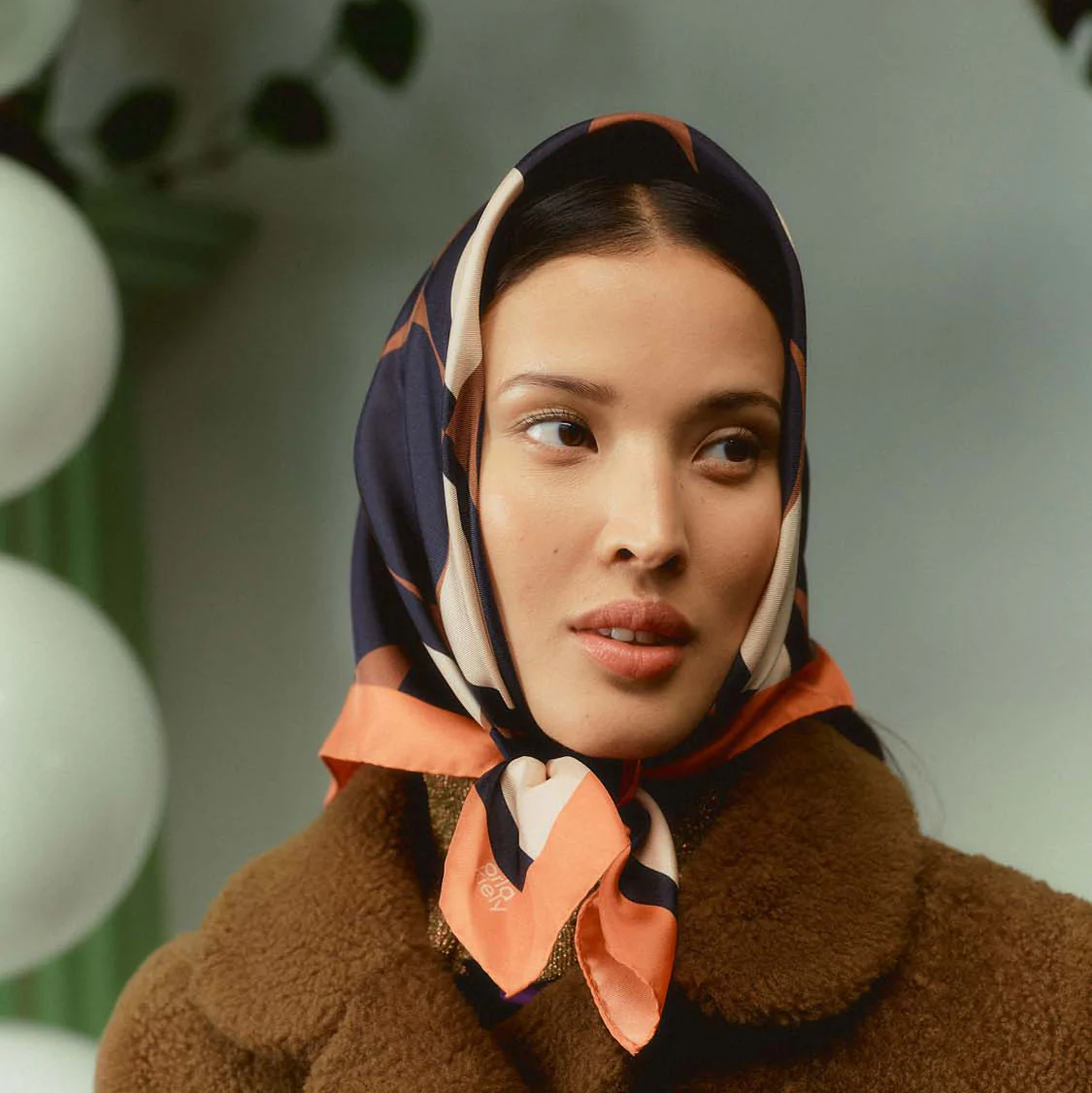 Medium Silk Scarf - Spot Square Mocha - Image 2