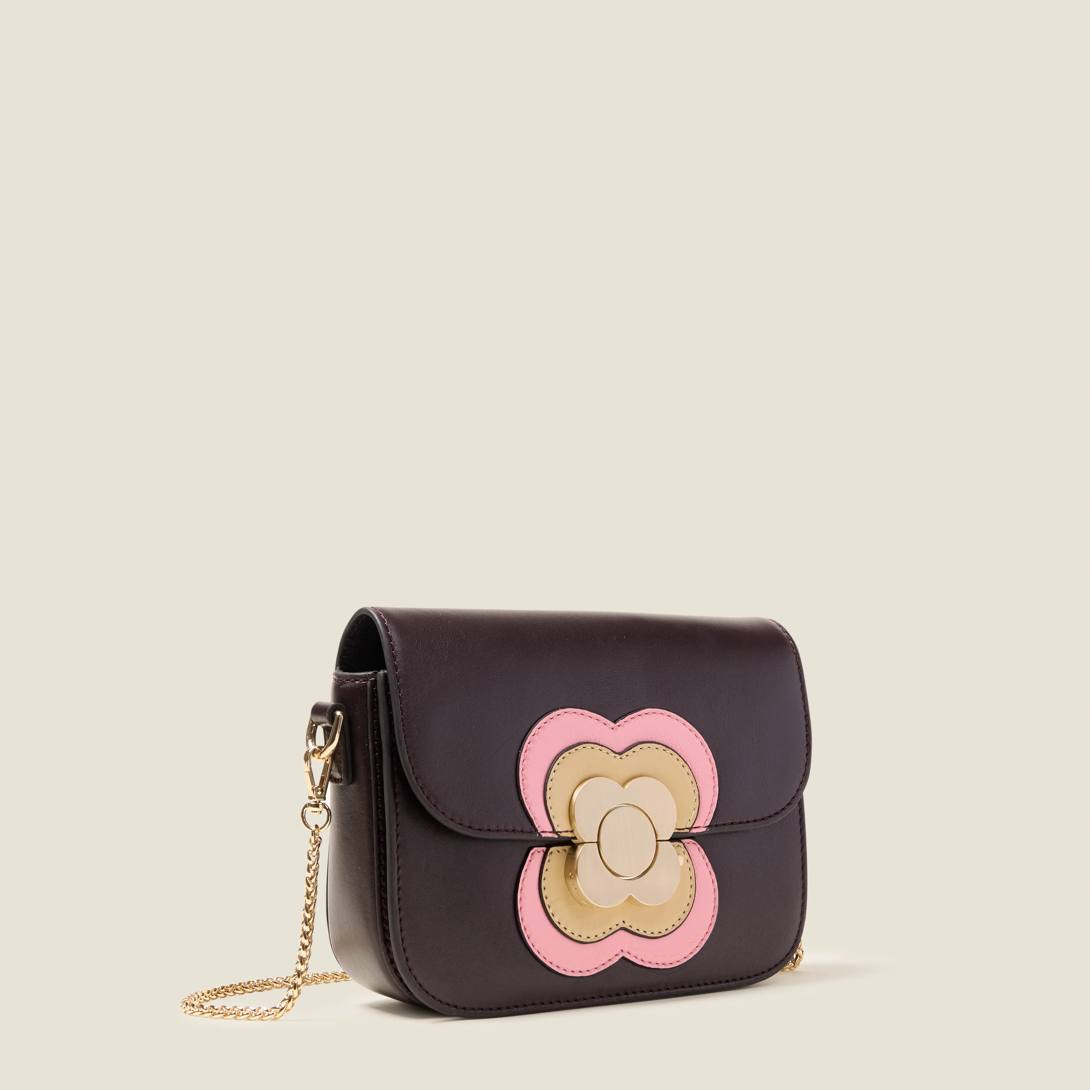 Mini Eclipse Leather Crossbody Bag - Flower Applique Burgundy - Image 3