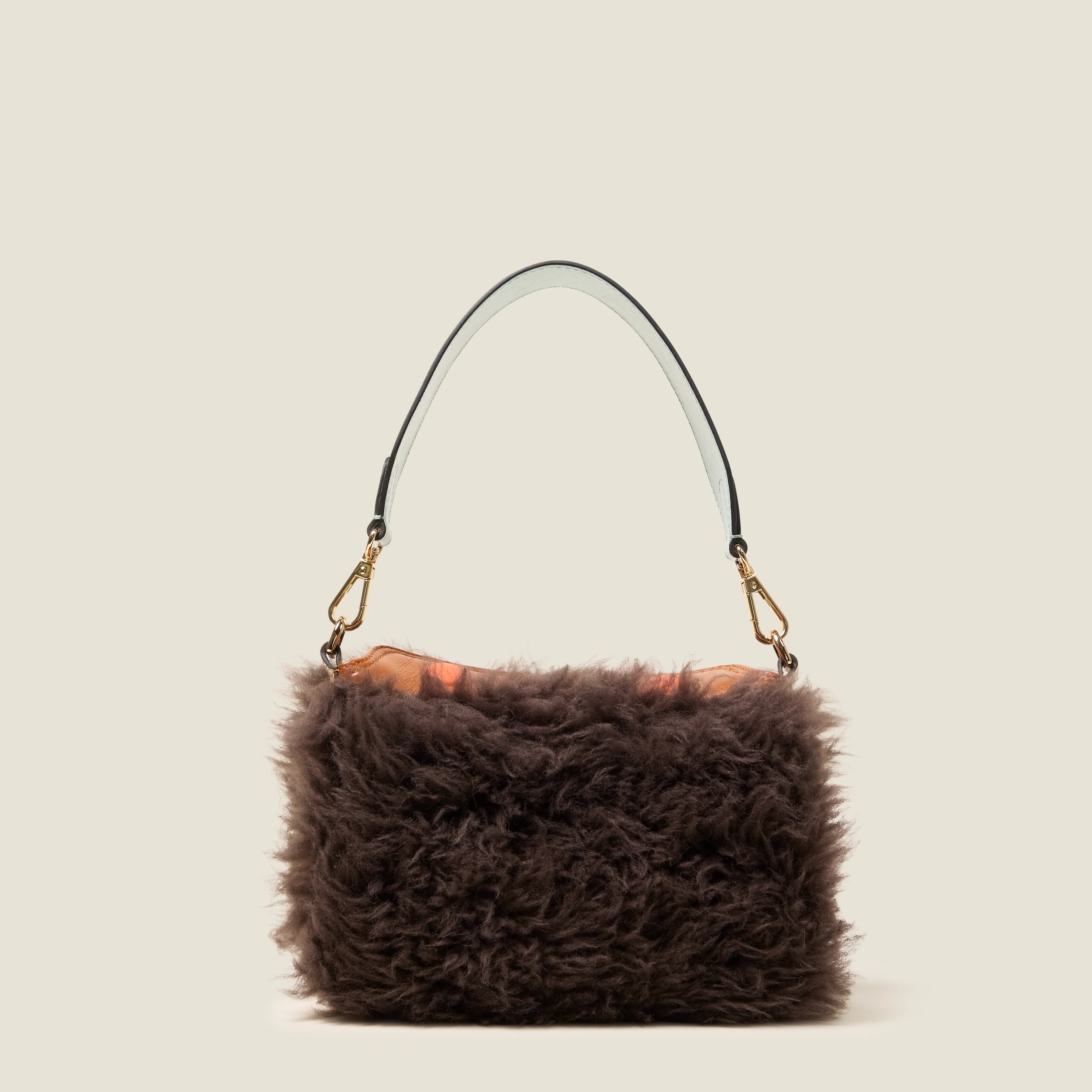 Mini Softie Leather Crossbody Bag - Sheepskin Colourblock Brown - Image 3