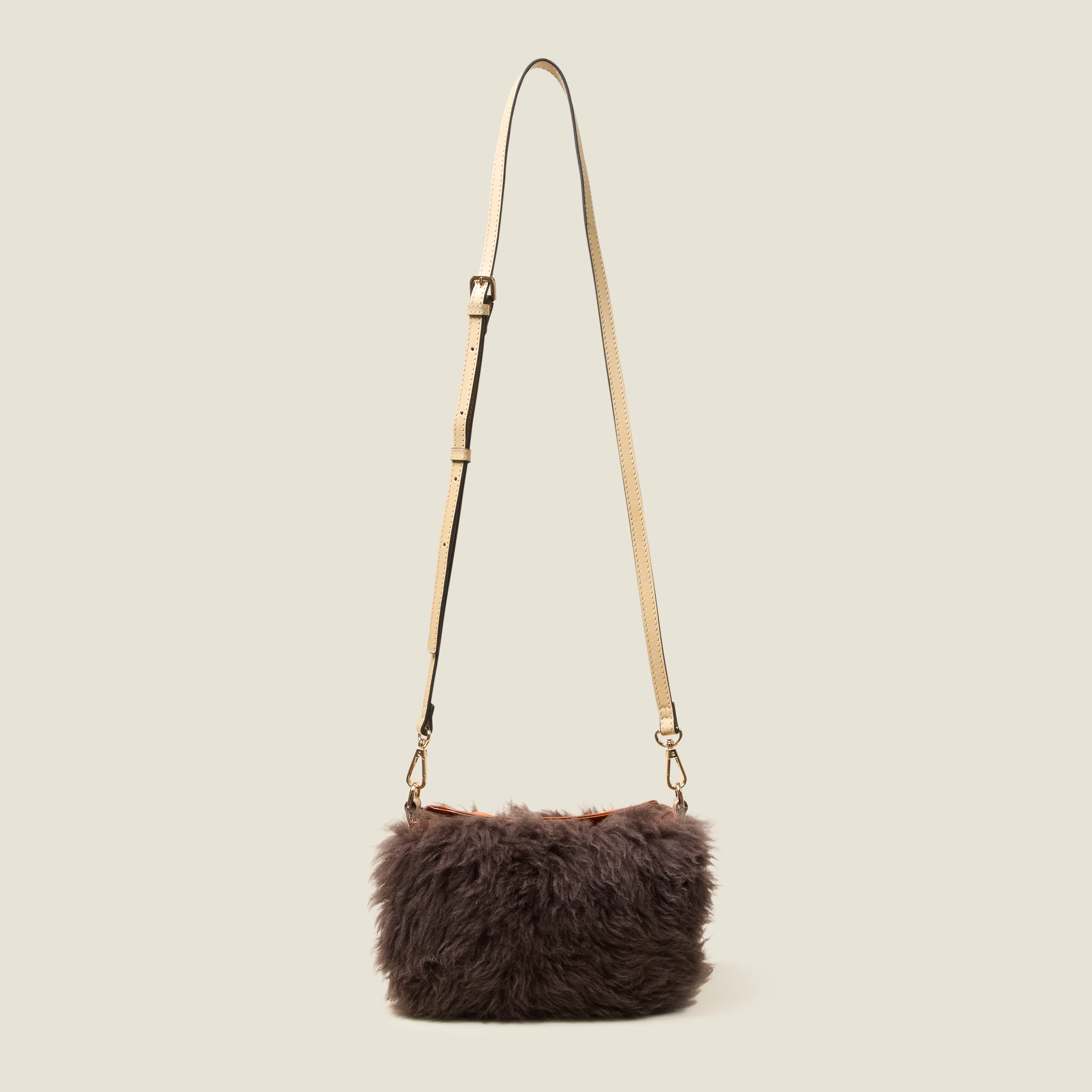 Mini Softie Leather Crossbody Bag - Sheepskin Colourblock Brown - Image 4