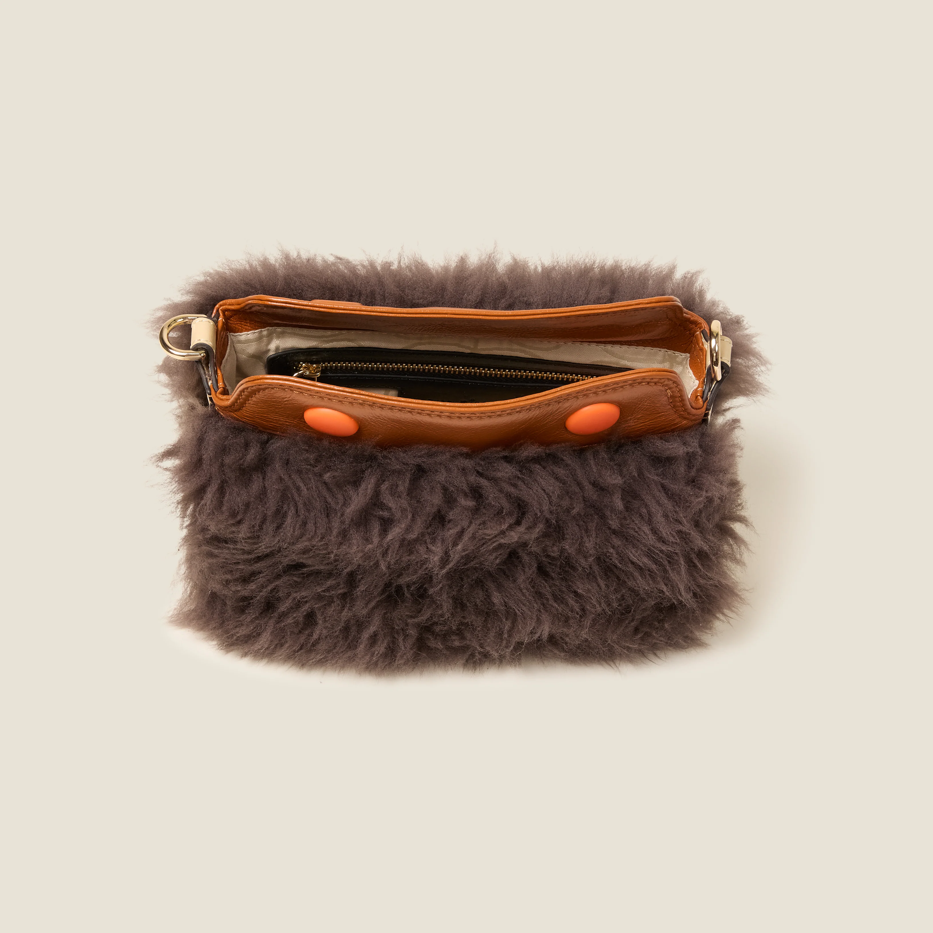 Mini Softie Leather Crossbody Bag - Sheepskin Colourblock Brown - Image 5