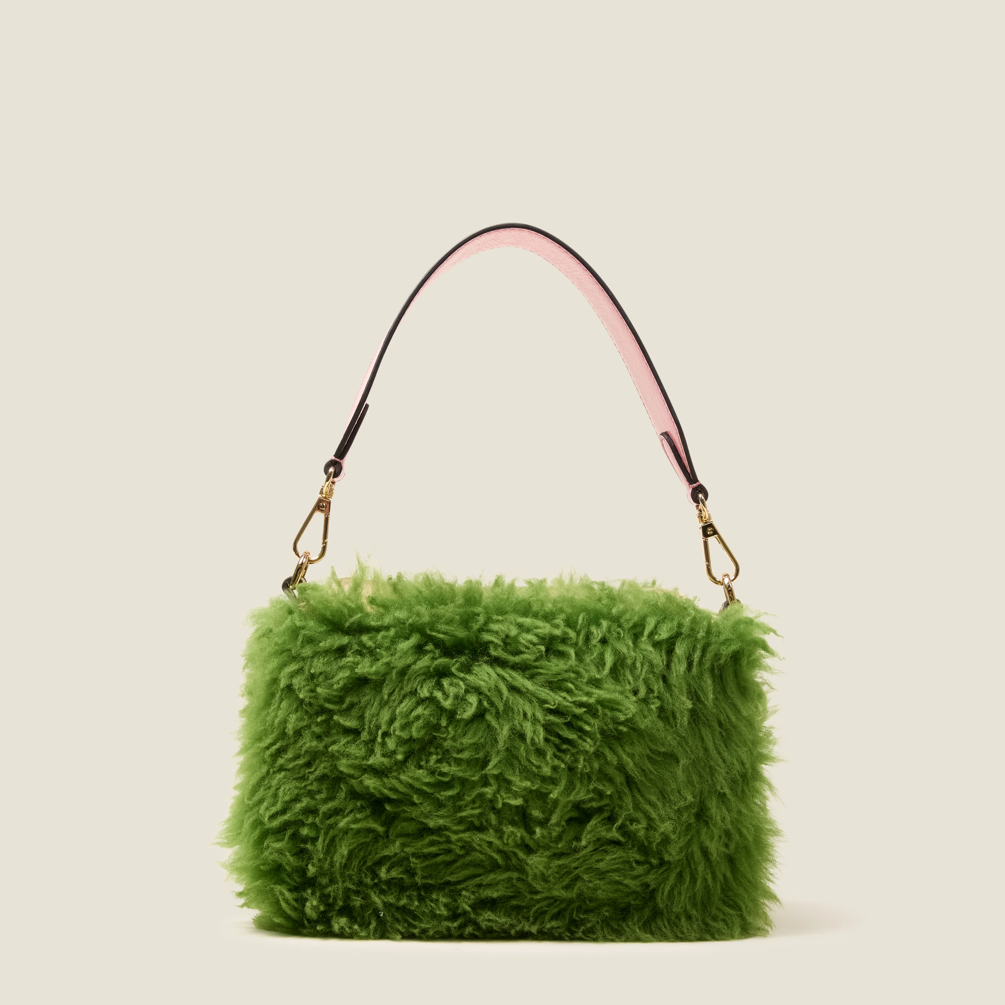 Mini Softie Leather Crossbody Bag - Sheepskin Colourblock Green - Image 3