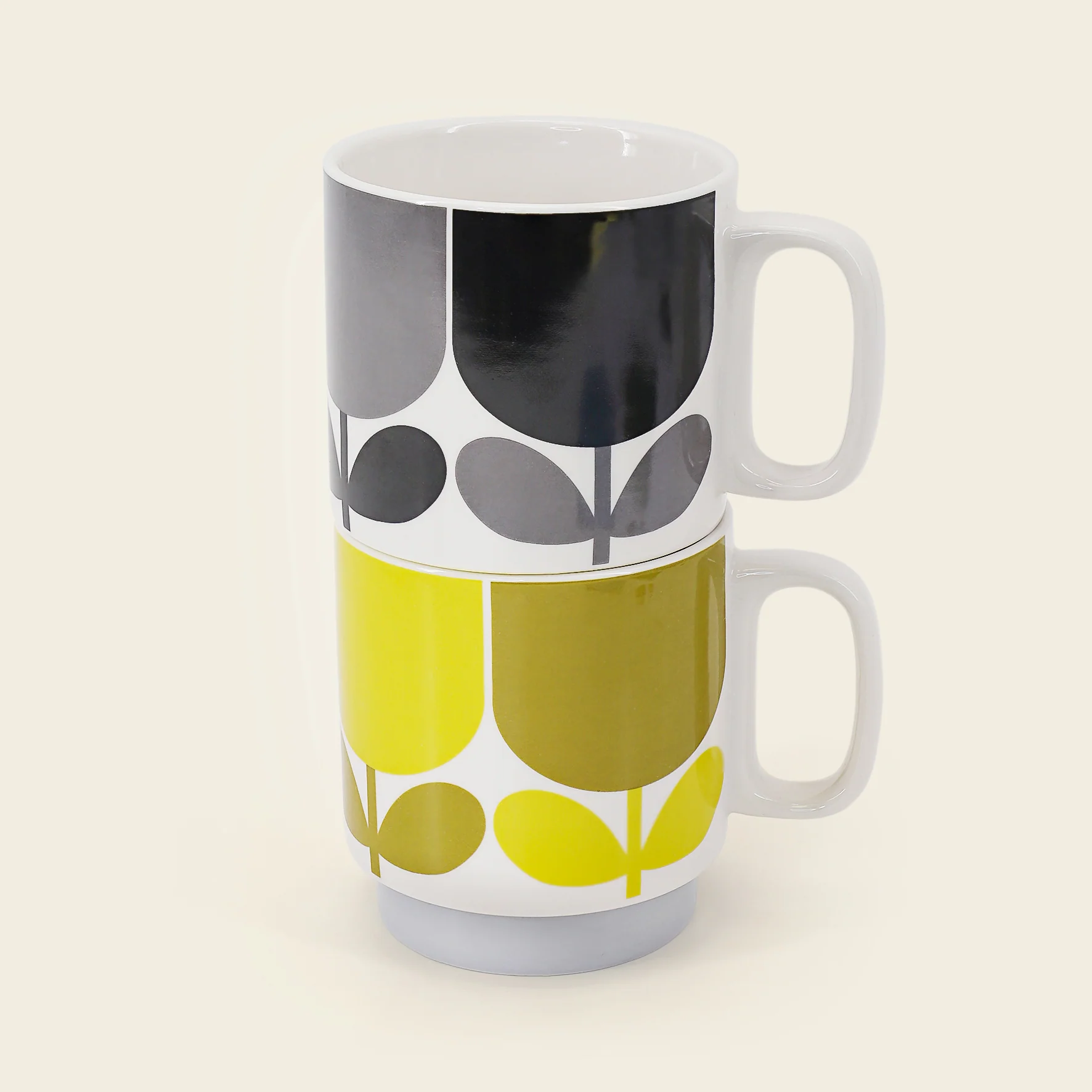 Large Mug Set of 2 - Block Flower Slate/Ochre