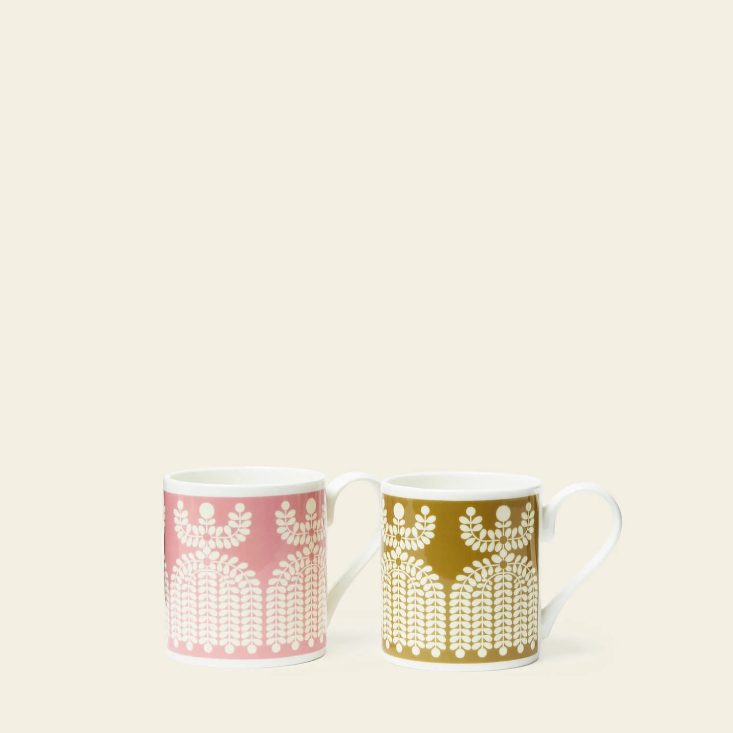 Standard Mug Set of 2 - Folk Girl Ochre/Pink - Image 2