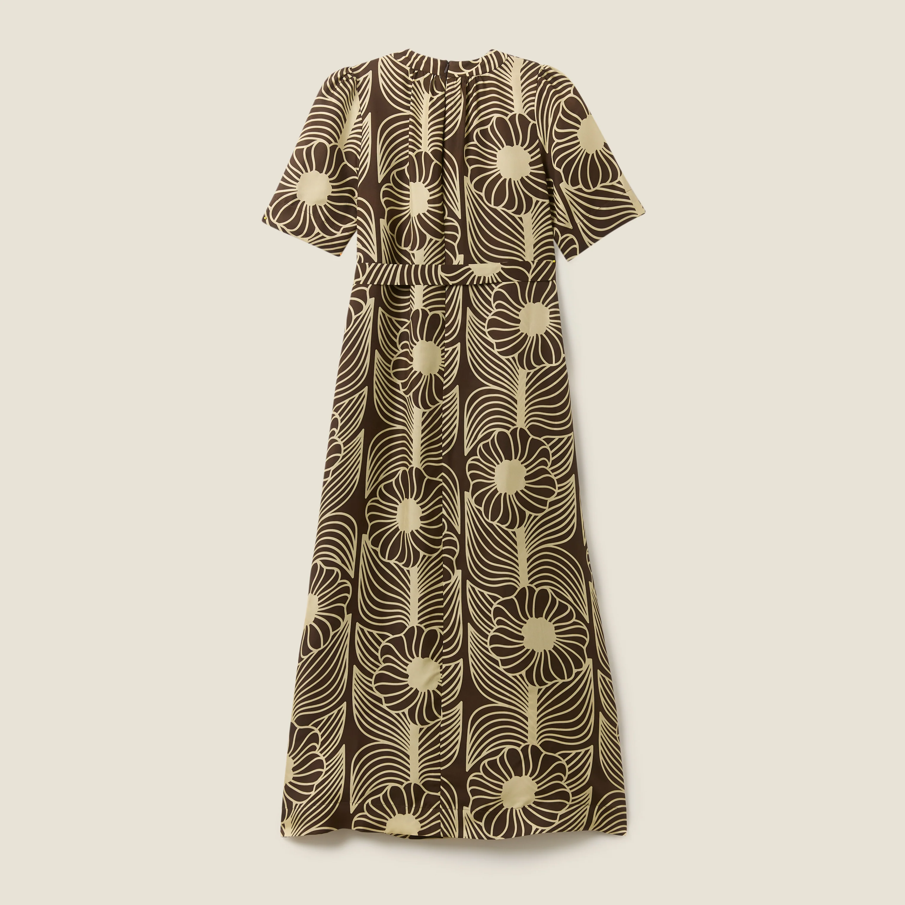 Orla Short Sleeve Belted Silk Dress Moonflower Walnut - Image 3