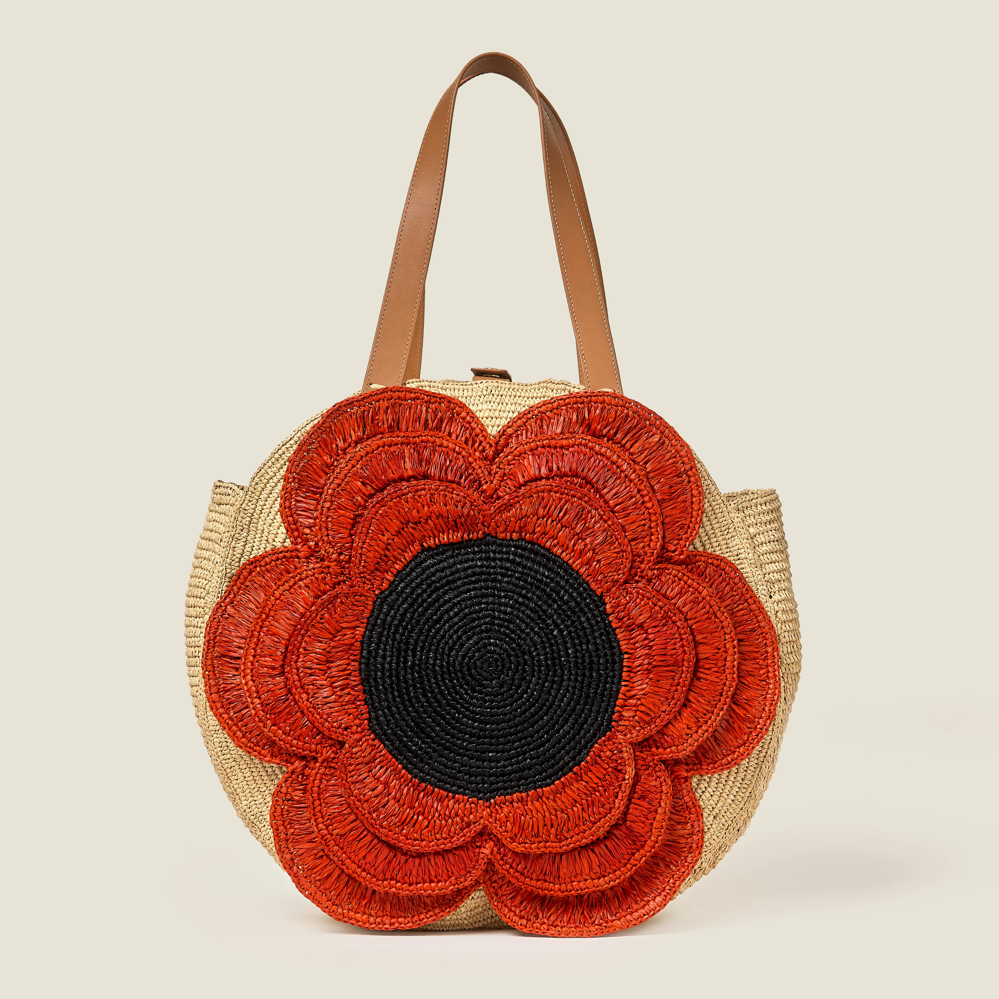 Petal Flower Round Raffia Tote Bag - Clementine - Image 3