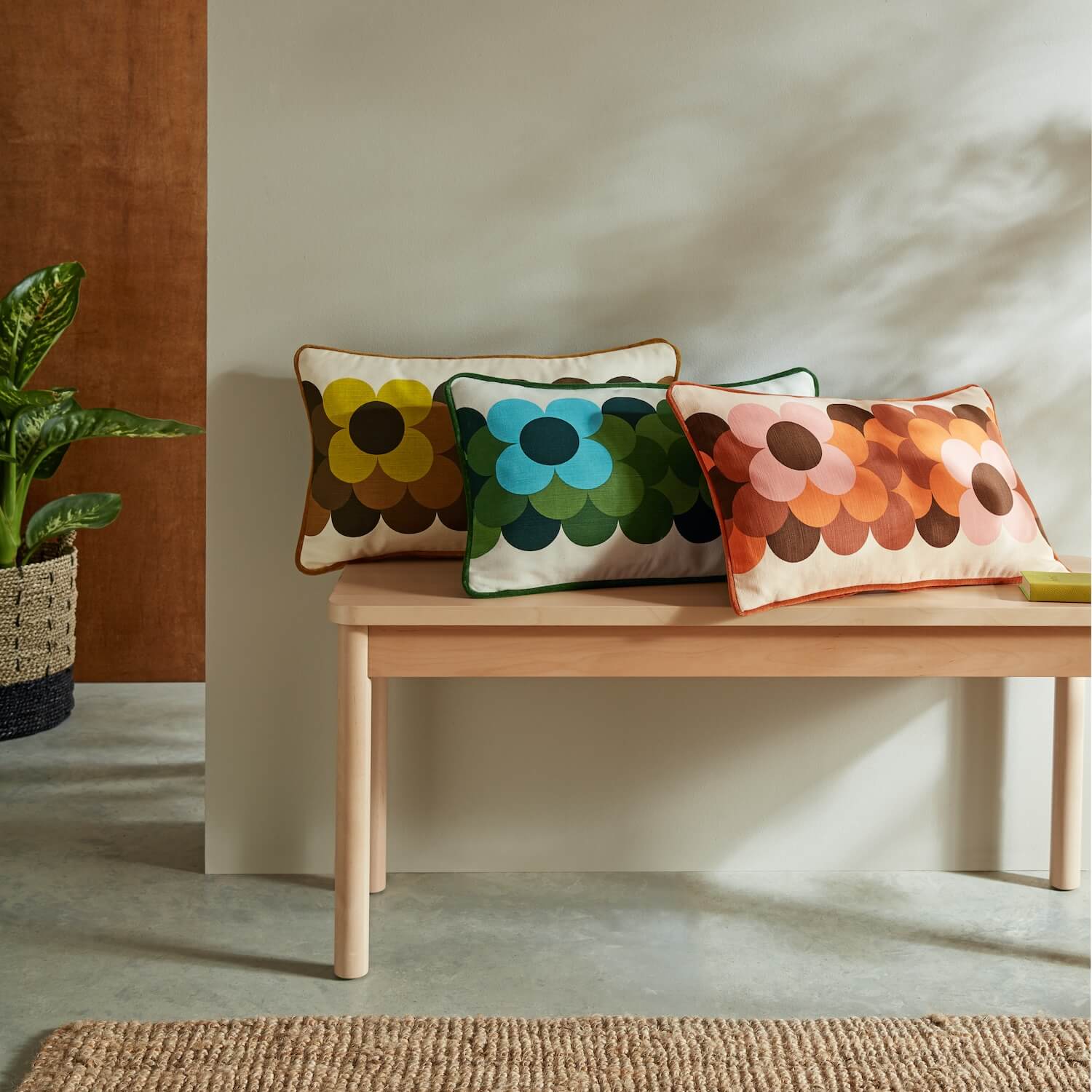 Retro Flower Stripe Cushion - Riviera - Image 2