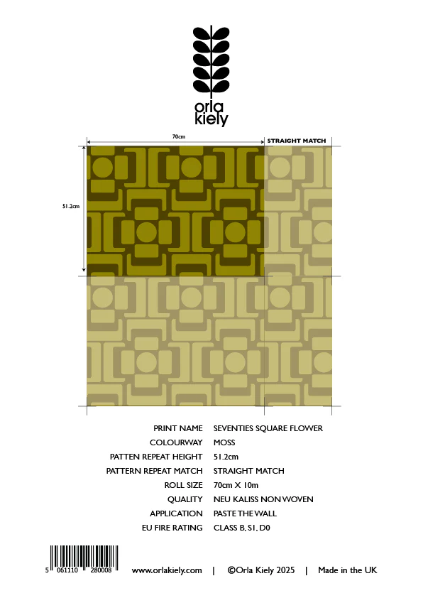 Seventies Square Flower Moss Wallpaper Sample - Image 2