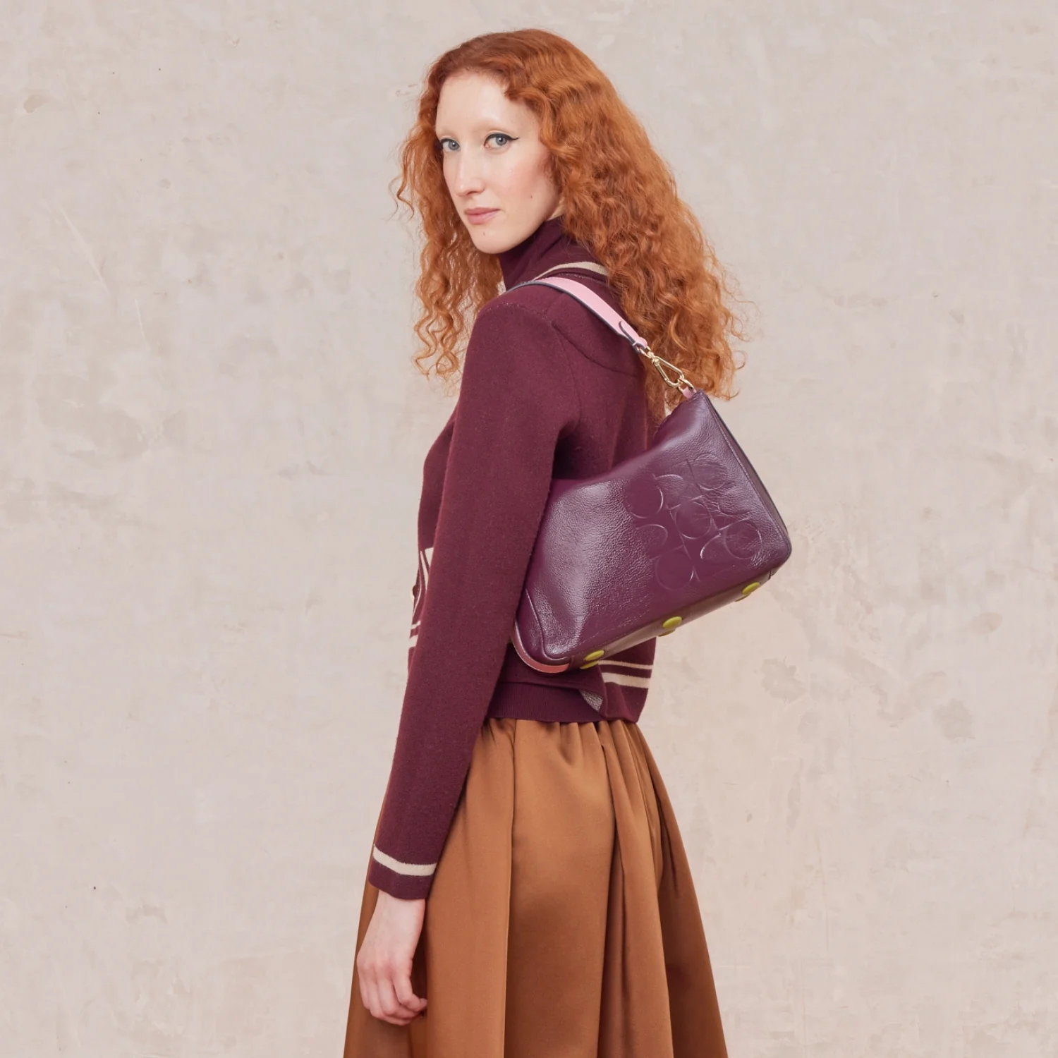 Small Softie Leather Shoulder Bag - OK Colourblock Burgundy - Image 2