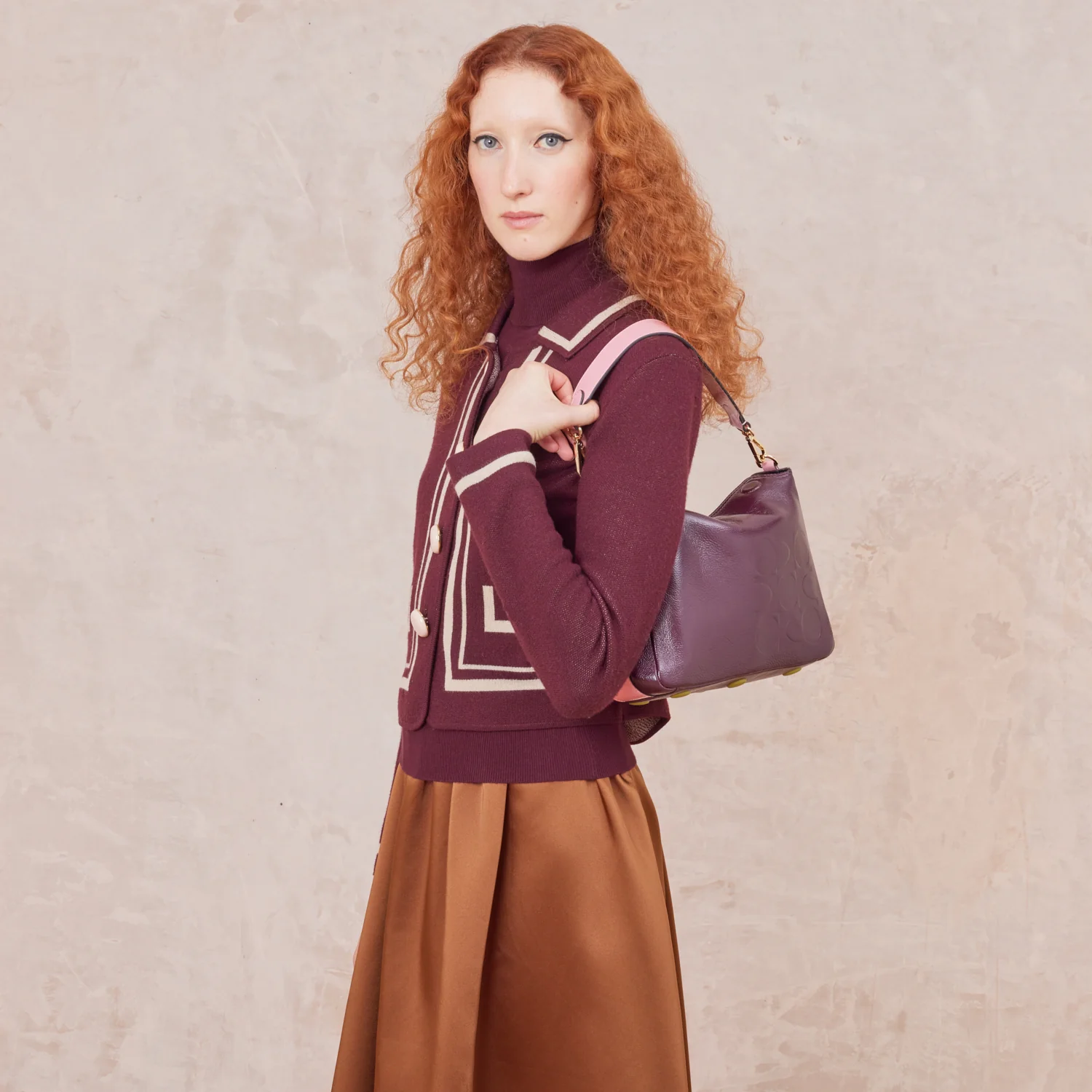 Small Softie Leather Shoulder Bag - OK Colourblock Burgundy - Image 4