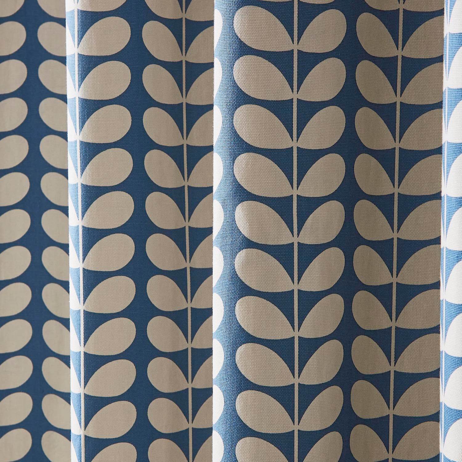 Solid Stem Lined Eyelet Curtains - Denim - Image 2