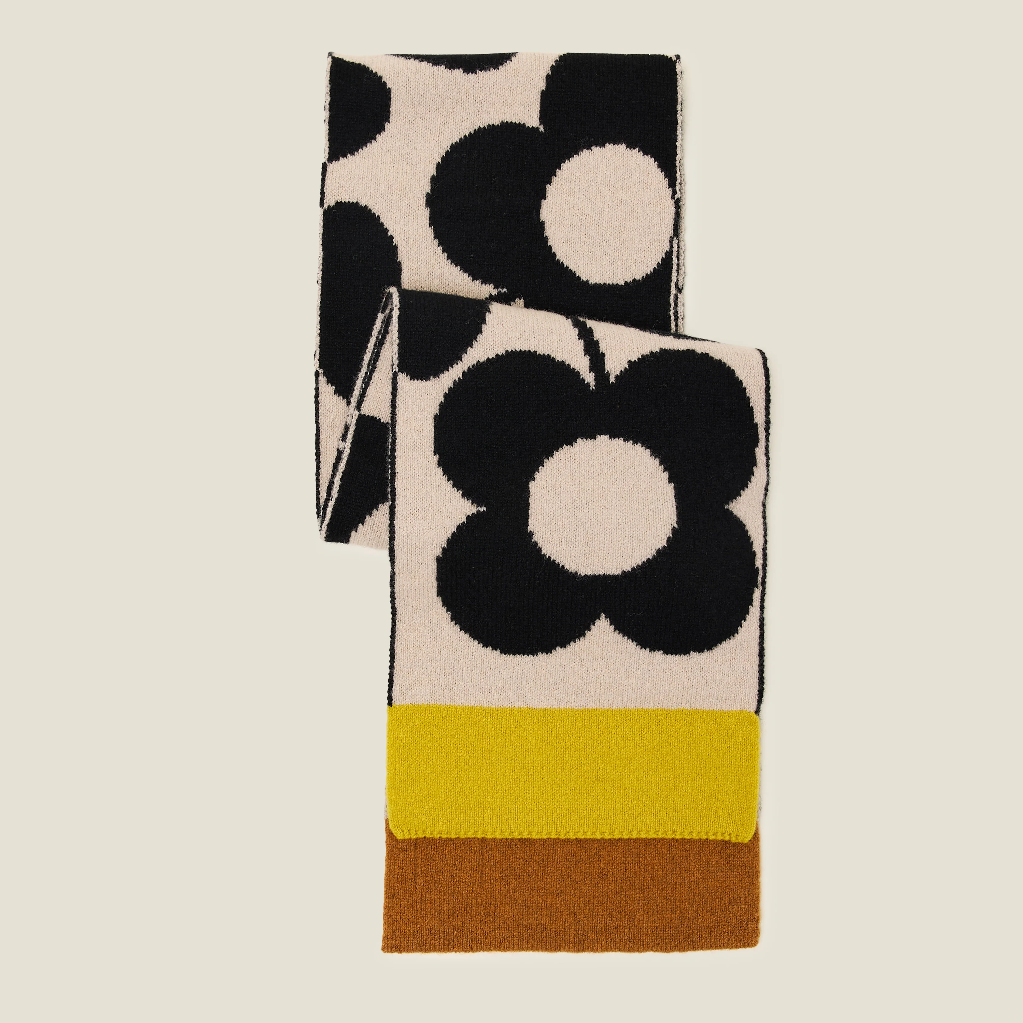 Stem Sprig Wool Scarf - Cream Black