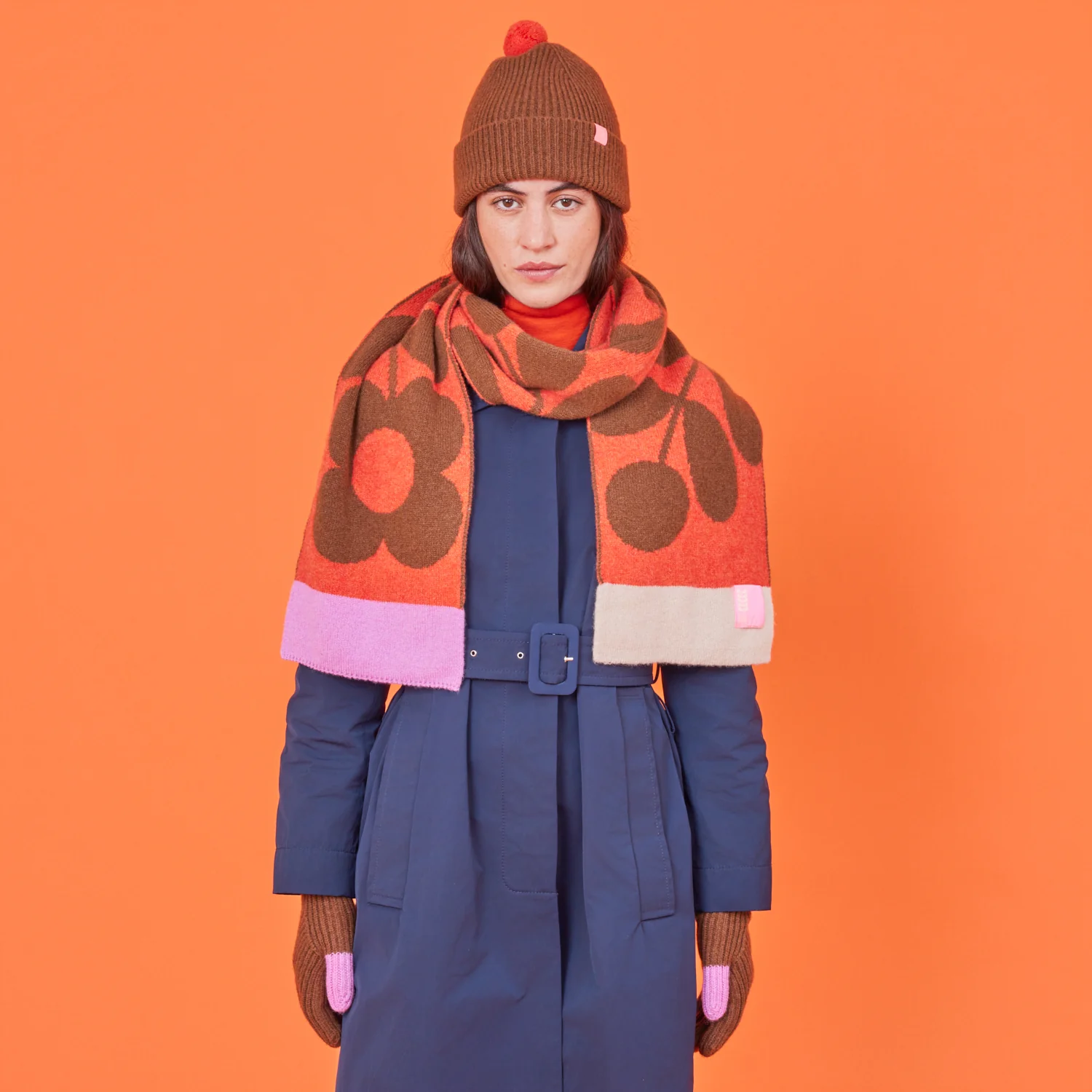 Stem Sprig Wool Scarf - Orange Sienna - Image 3