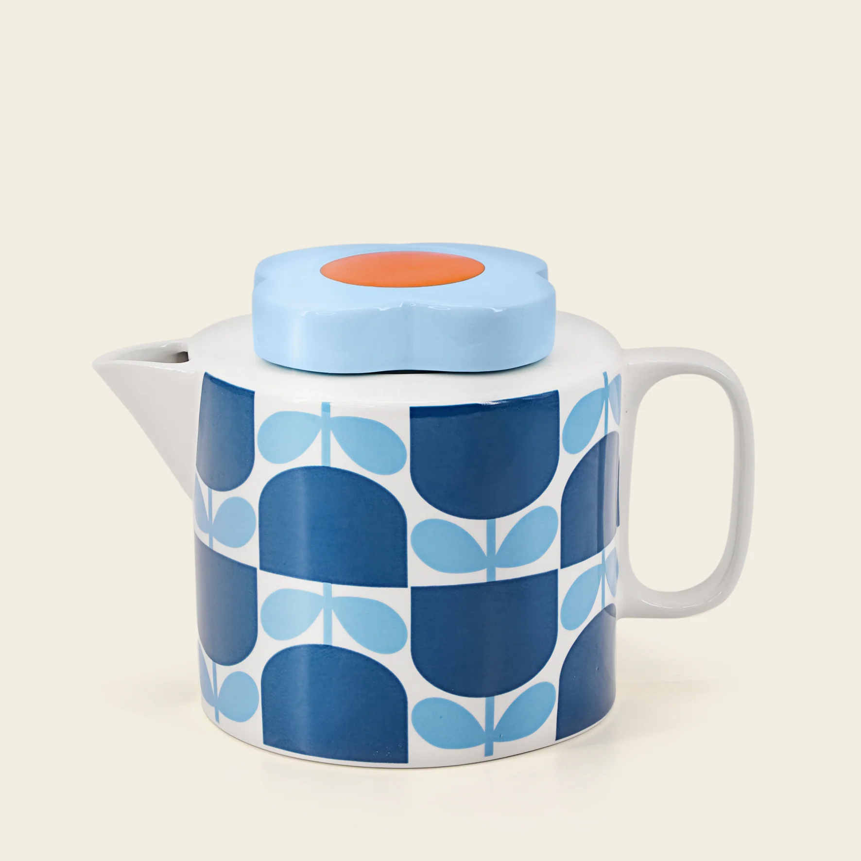Tea Pot - Block Flower Navy