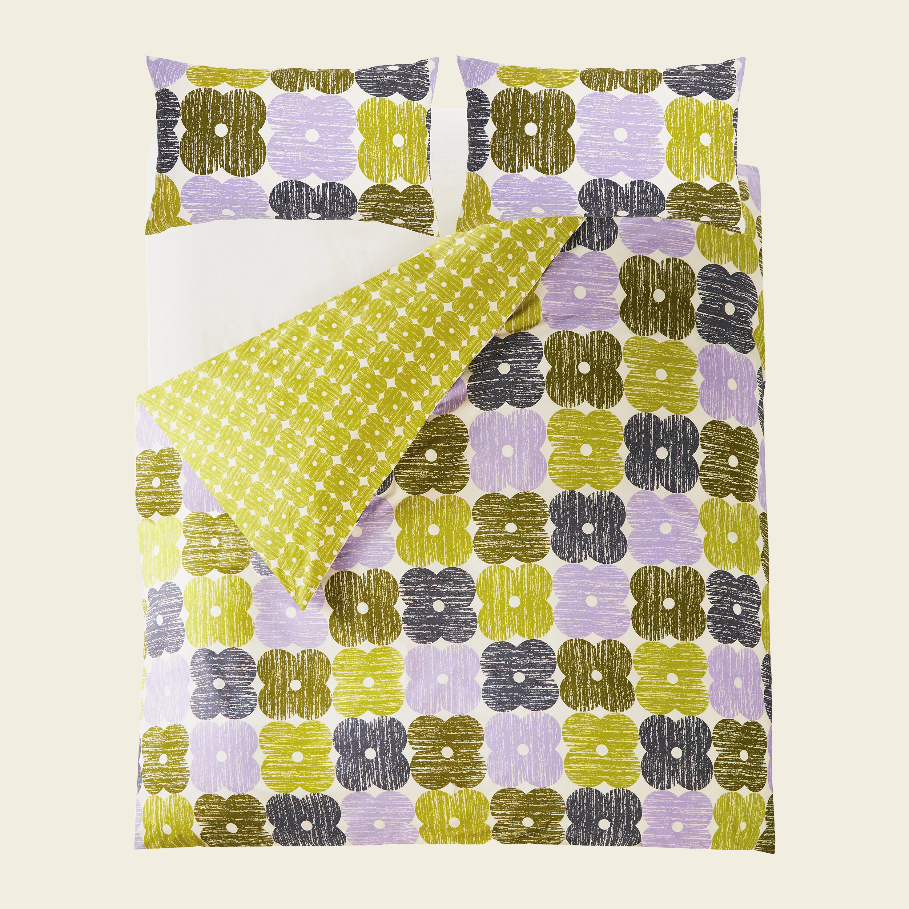 Textured Flower Bed Linen Set - Lilac and Moss - Image 3