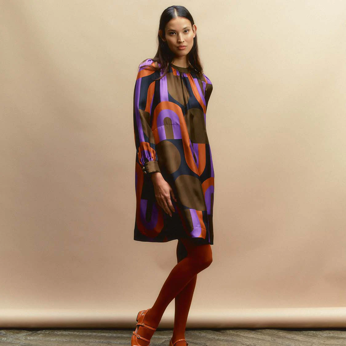 Orla Long Sleeve Mini Silk Dress - Circle Line