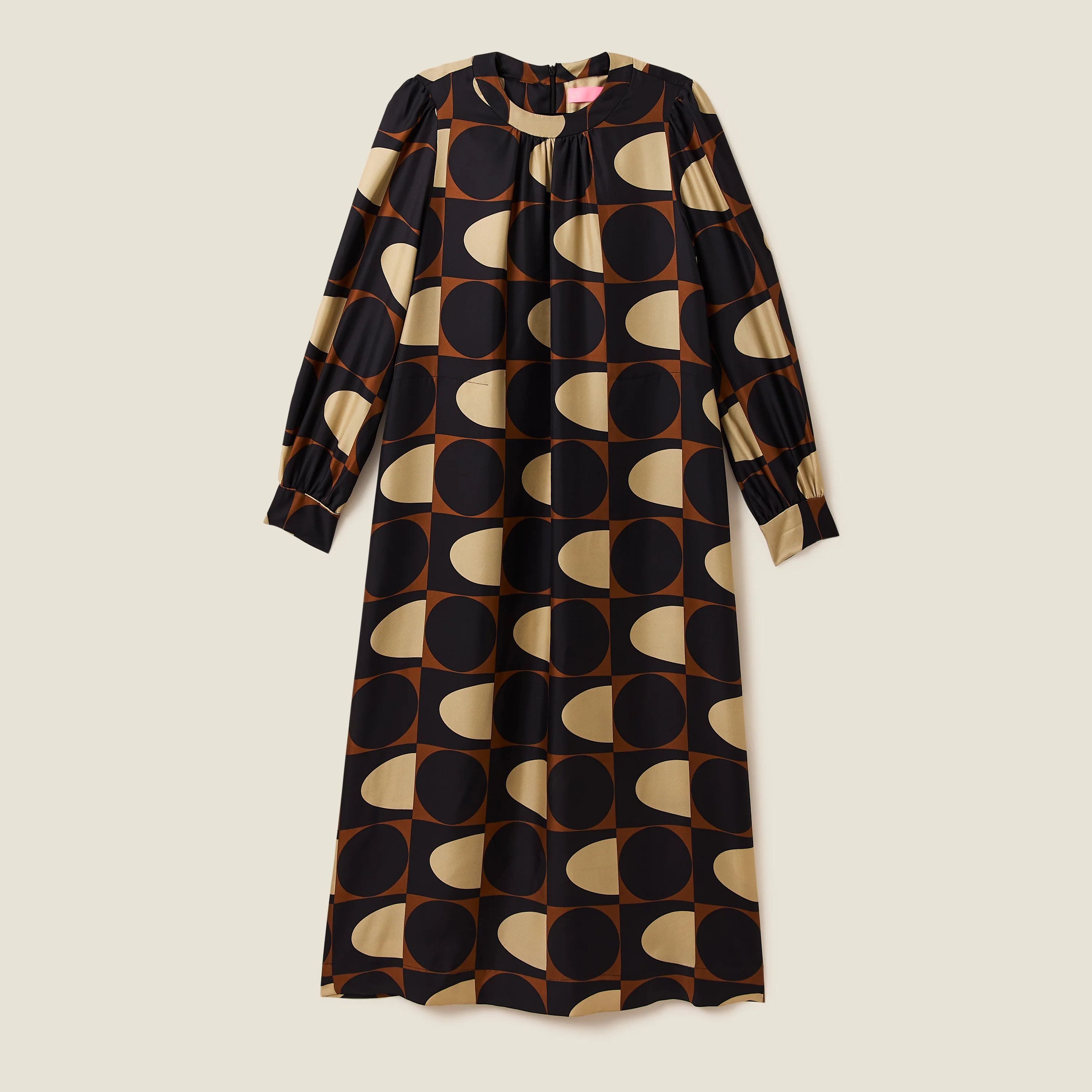 Orla Long Sleeve Midi Silk Dress - Giant Spot Square Mocha - Image 2